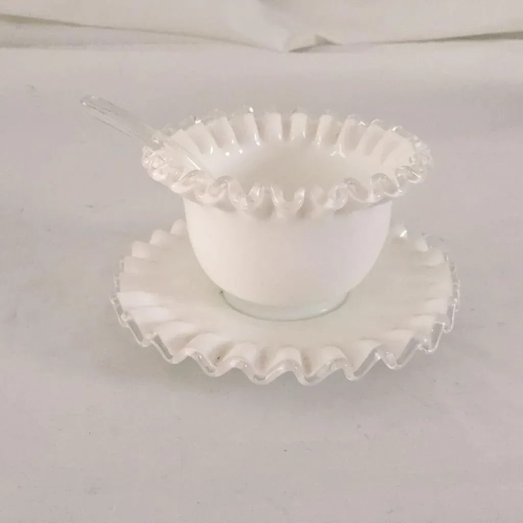Mid-Century Milk Glass Condiment Set - 3 Pieces - 2