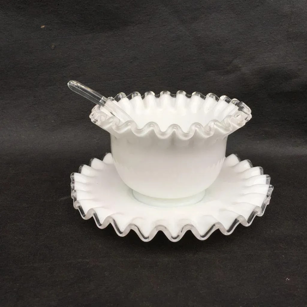 Mid-Century Milk Glass Condiment Set - 3 Pieces - 3