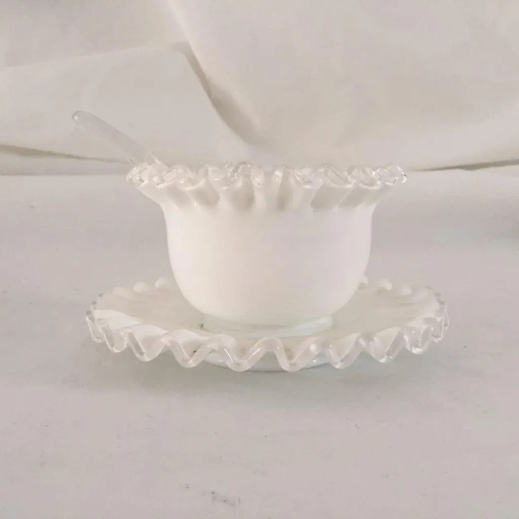 Mid-Century Milk Glass Condiment Set - 3 Pieces - 5