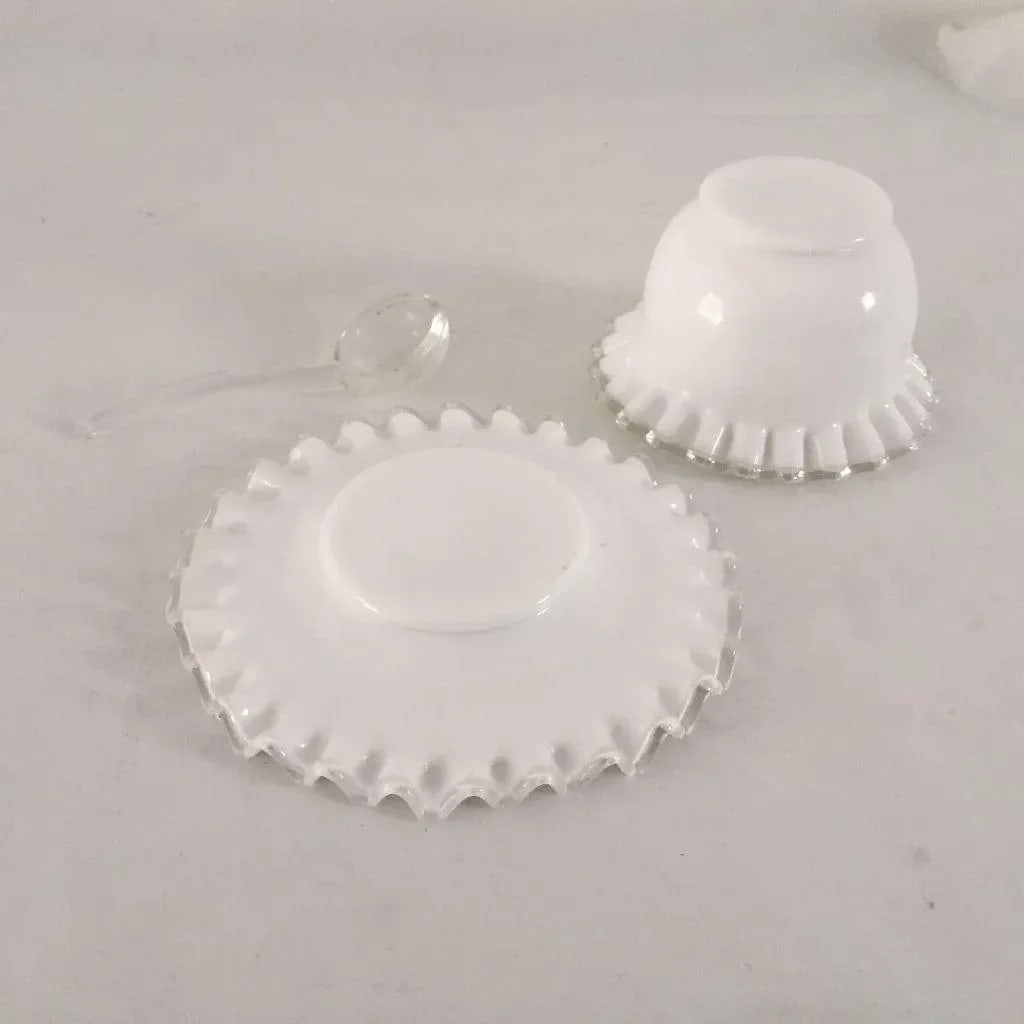 Mid-Century Milk Glass Condiment Set - 3 Pieces - 6
