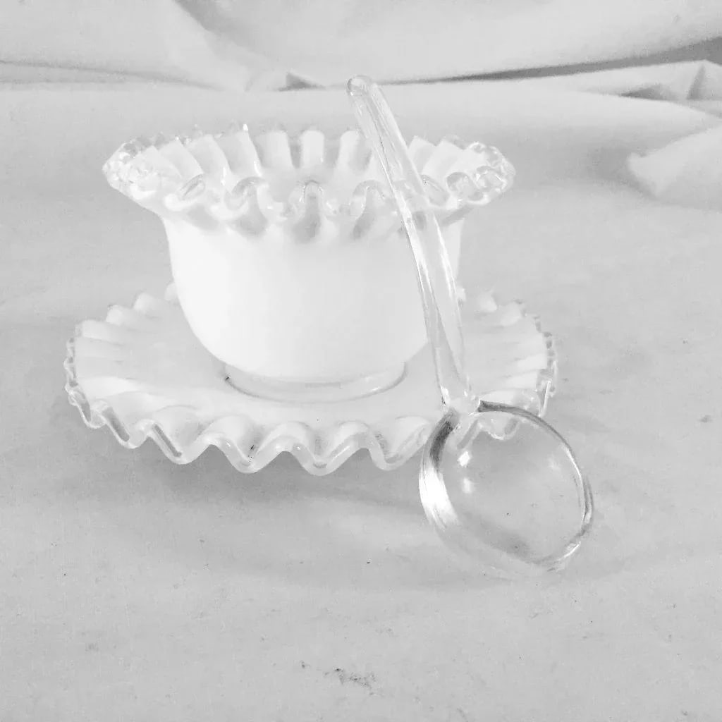 Mid-Century Milk Glass Condiment Set - 3 Pieces - 7