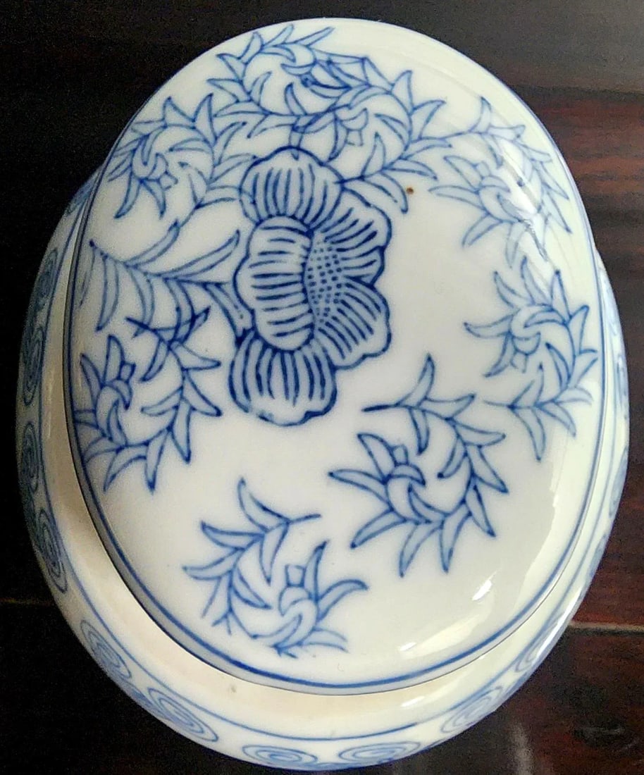 Beautiful Vintage Chinese Fine Ceramic Glazed Lidded Floral Jar - 8