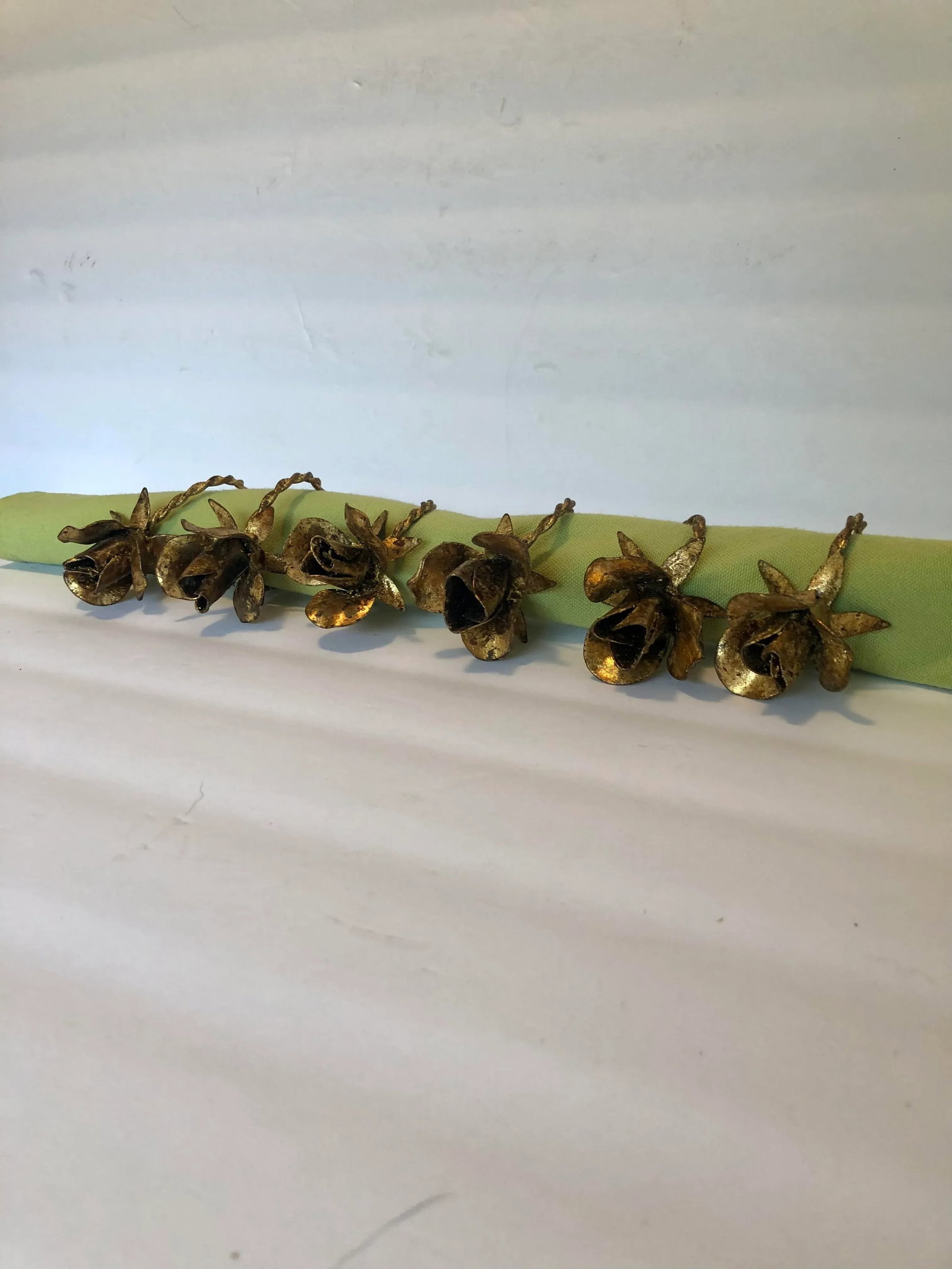 Vintage Italian Tole Rose Napkin Rings - Set of 6 - 10