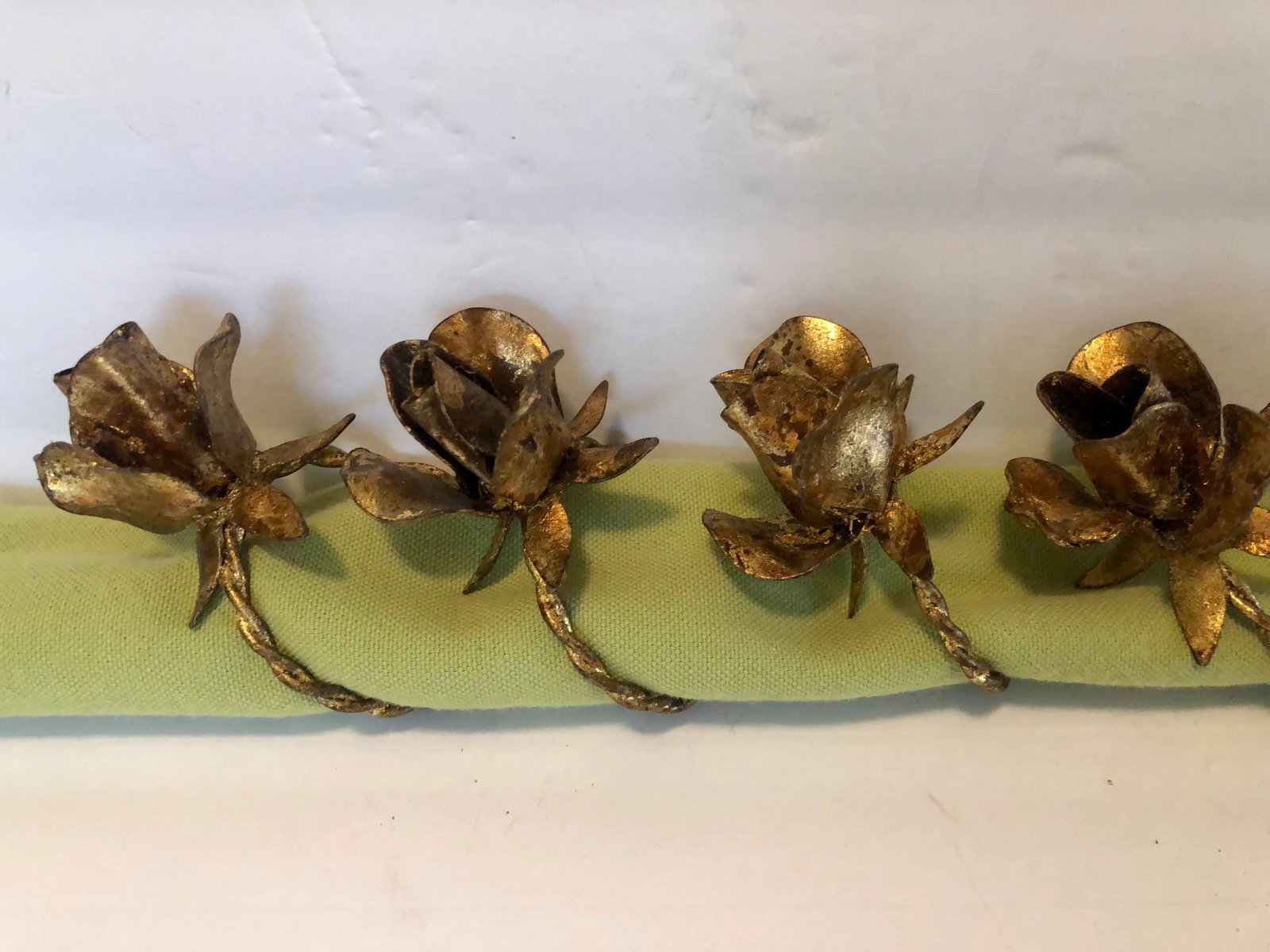 Vintage Italian Tole Rose Napkin Rings - Set of 6 - 7