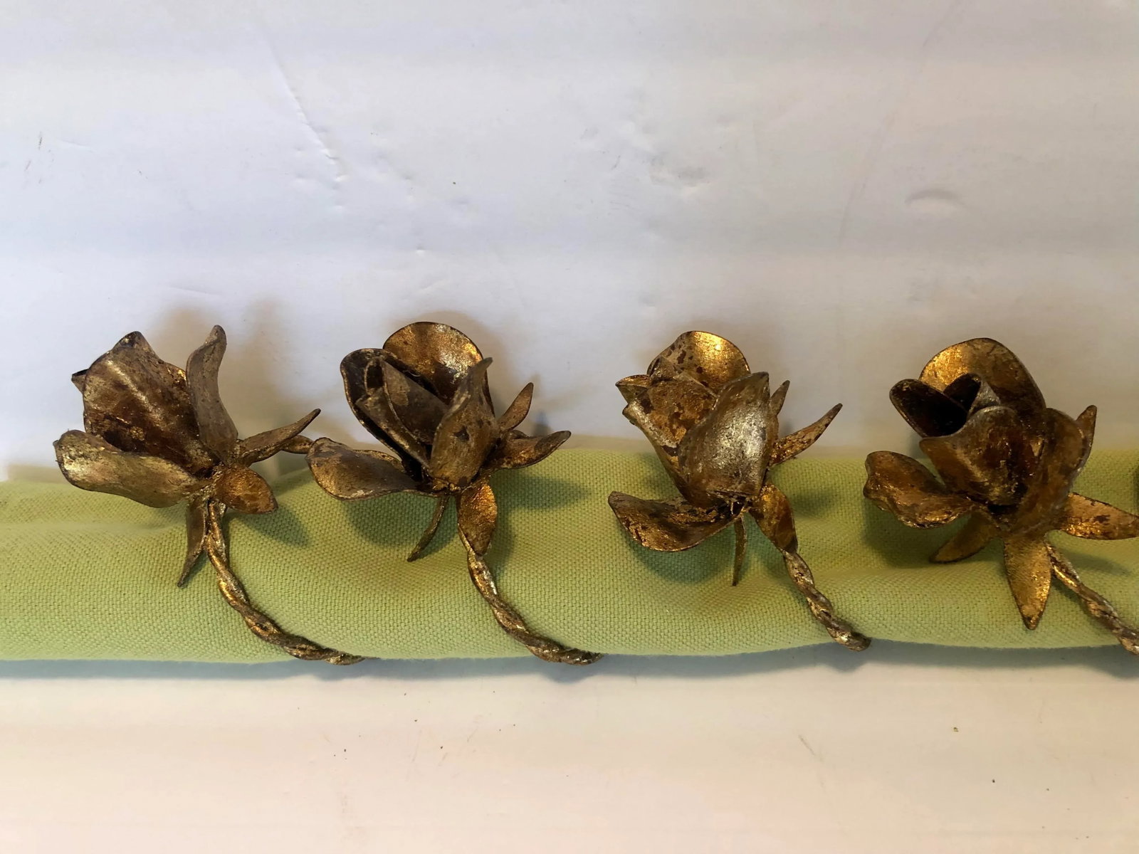 Vintage Italian Tole Rose Napkin Rings - Set of 6 - 9