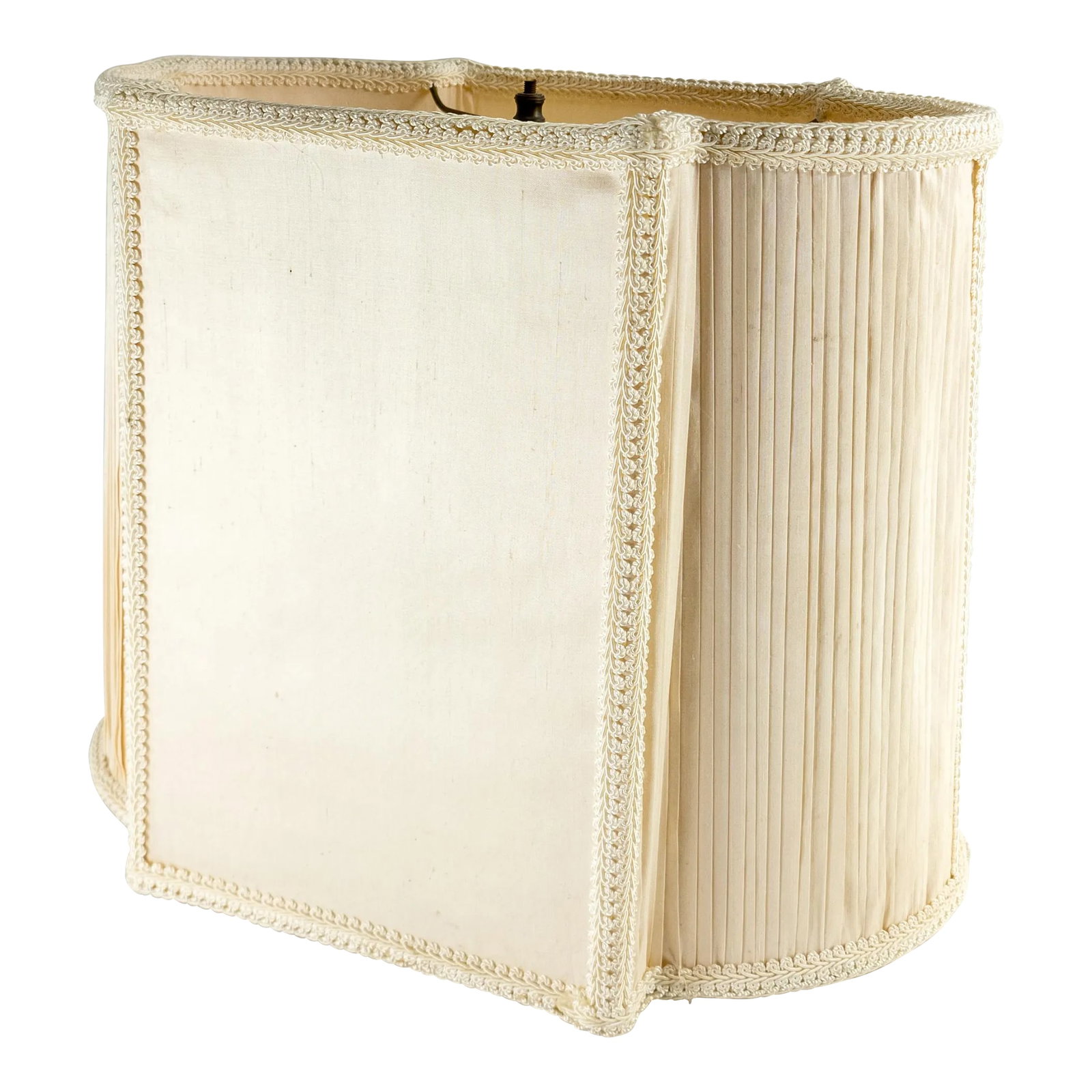 20th Century Decorative Fancy White Cream Colored Lamp Shade: We are selling this very fancy and probably very expensive silk and cotton lamp shade in unique shape, probably came from an expensive custom lamp. Condition: Some age wear with light discoloration