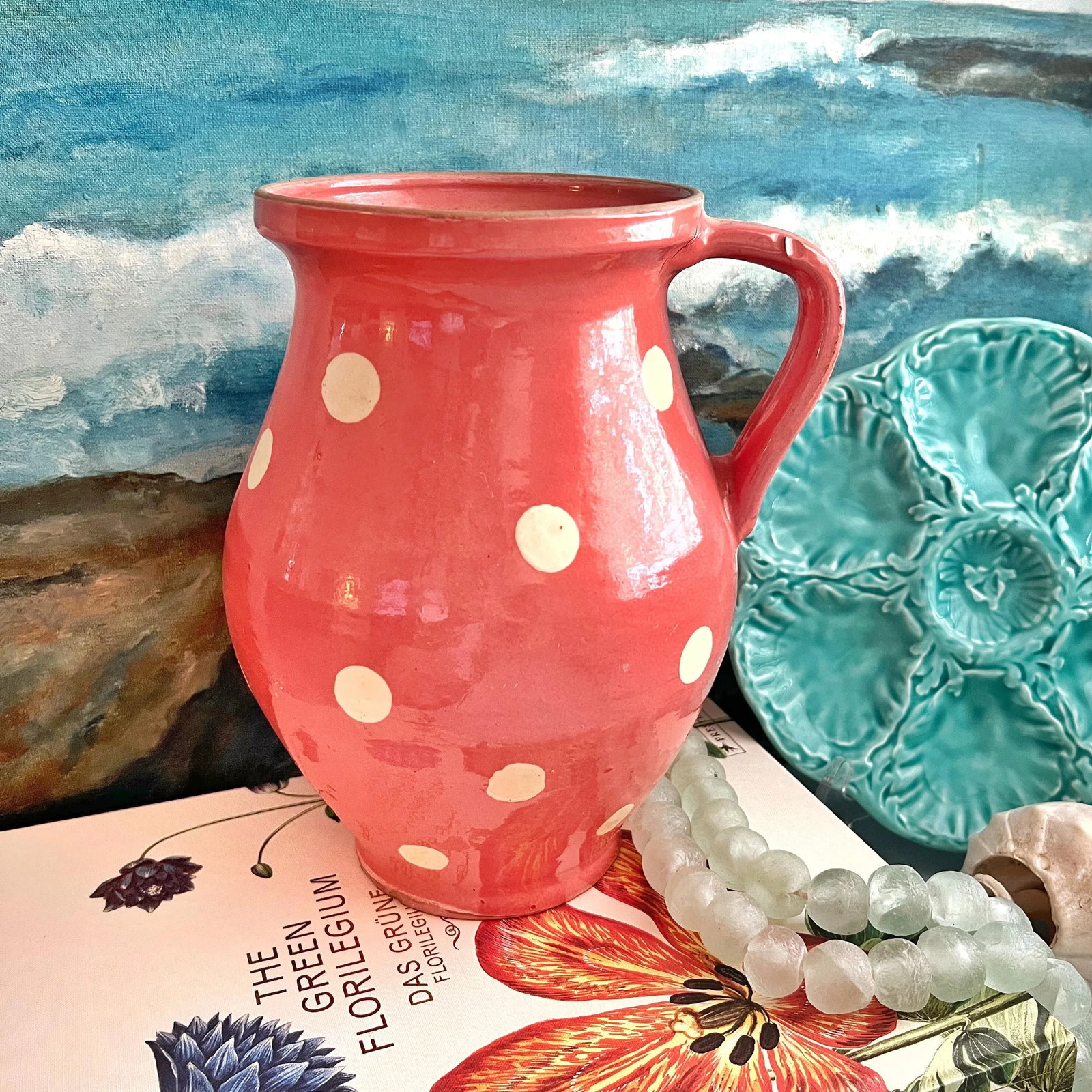 French Glazed Pottery Polka-Dot Pitcher - 2