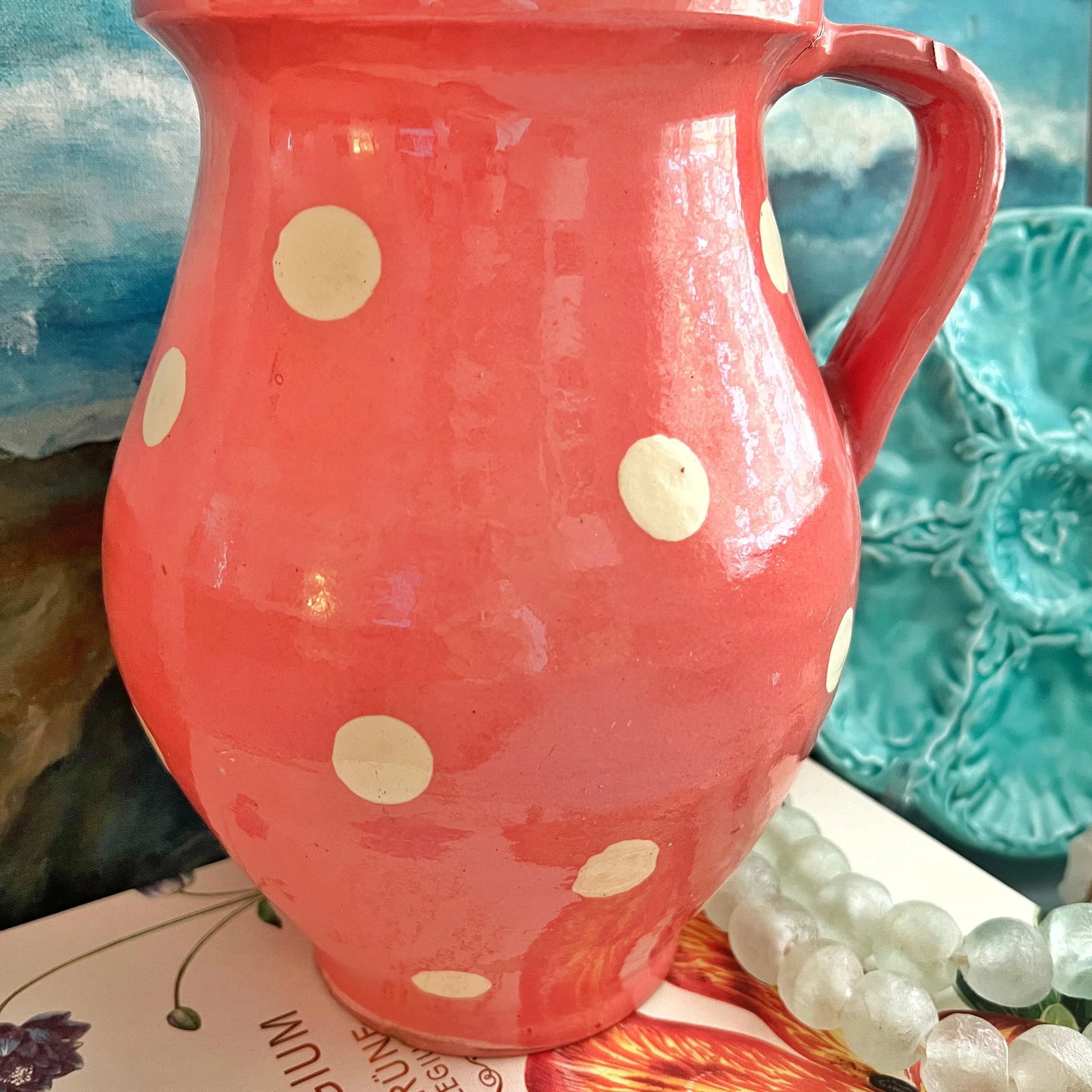 French Glazed Pottery Polka-Dot Pitcher - 3