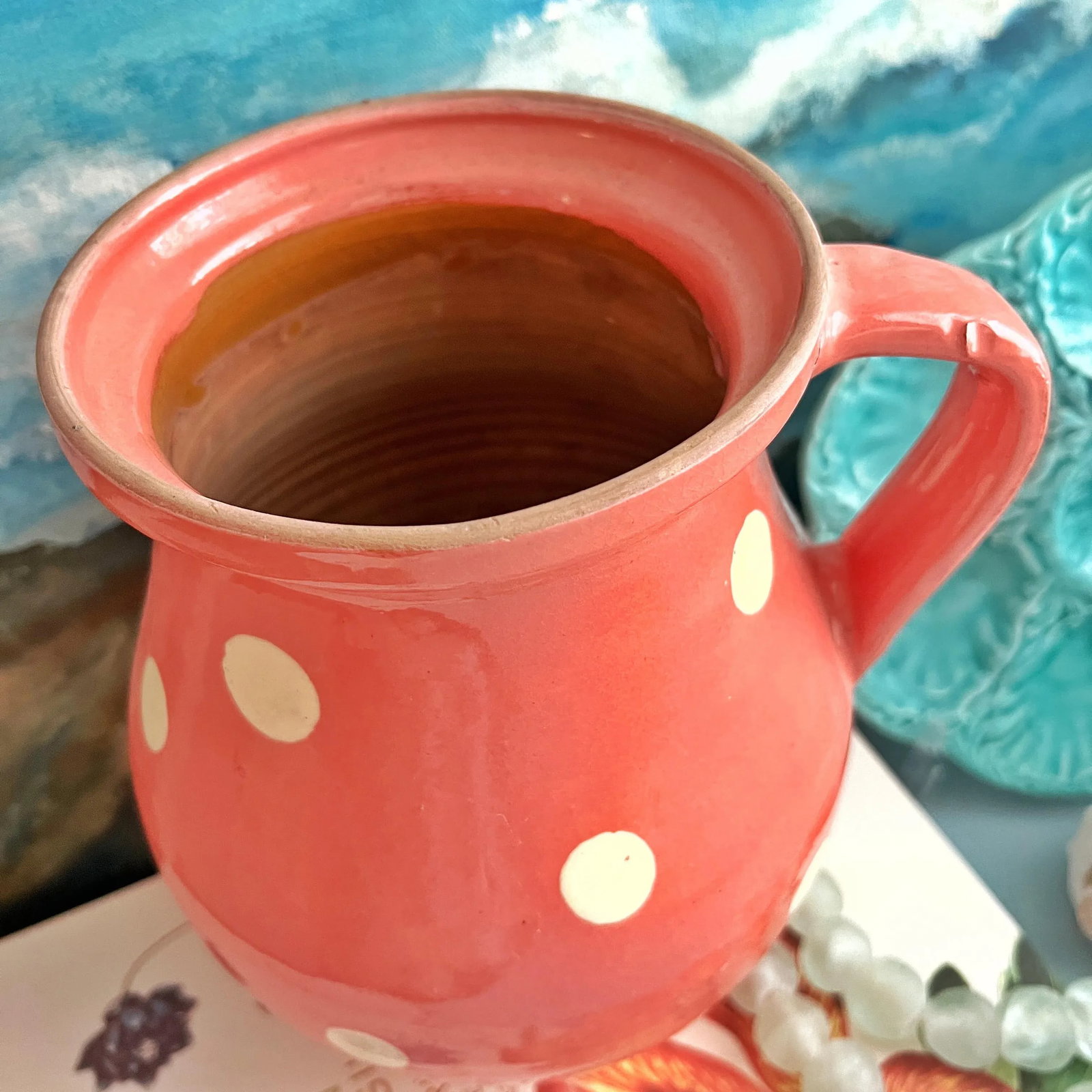 French Glazed Pottery Polka-Dot Pitcher - 4