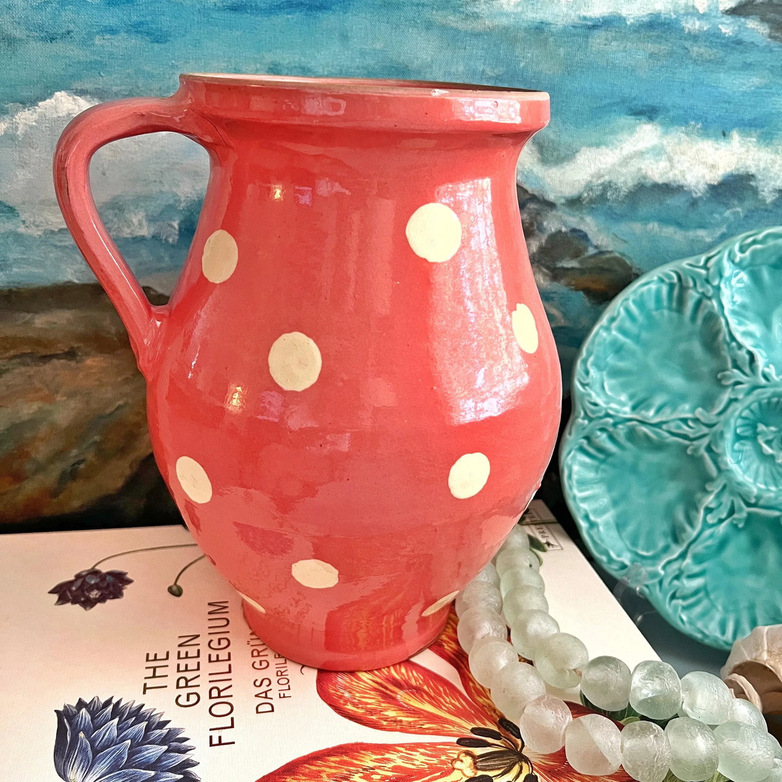 French Glazed Pottery Polka-Dot Pitcher - 6