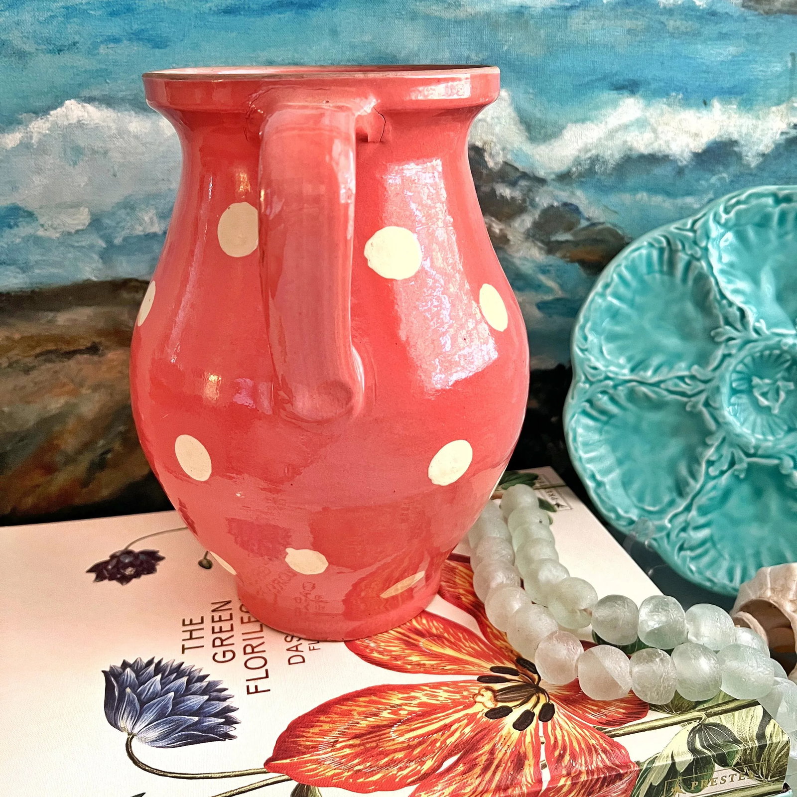 French Glazed Pottery Polka-Dot Pitcher - 7