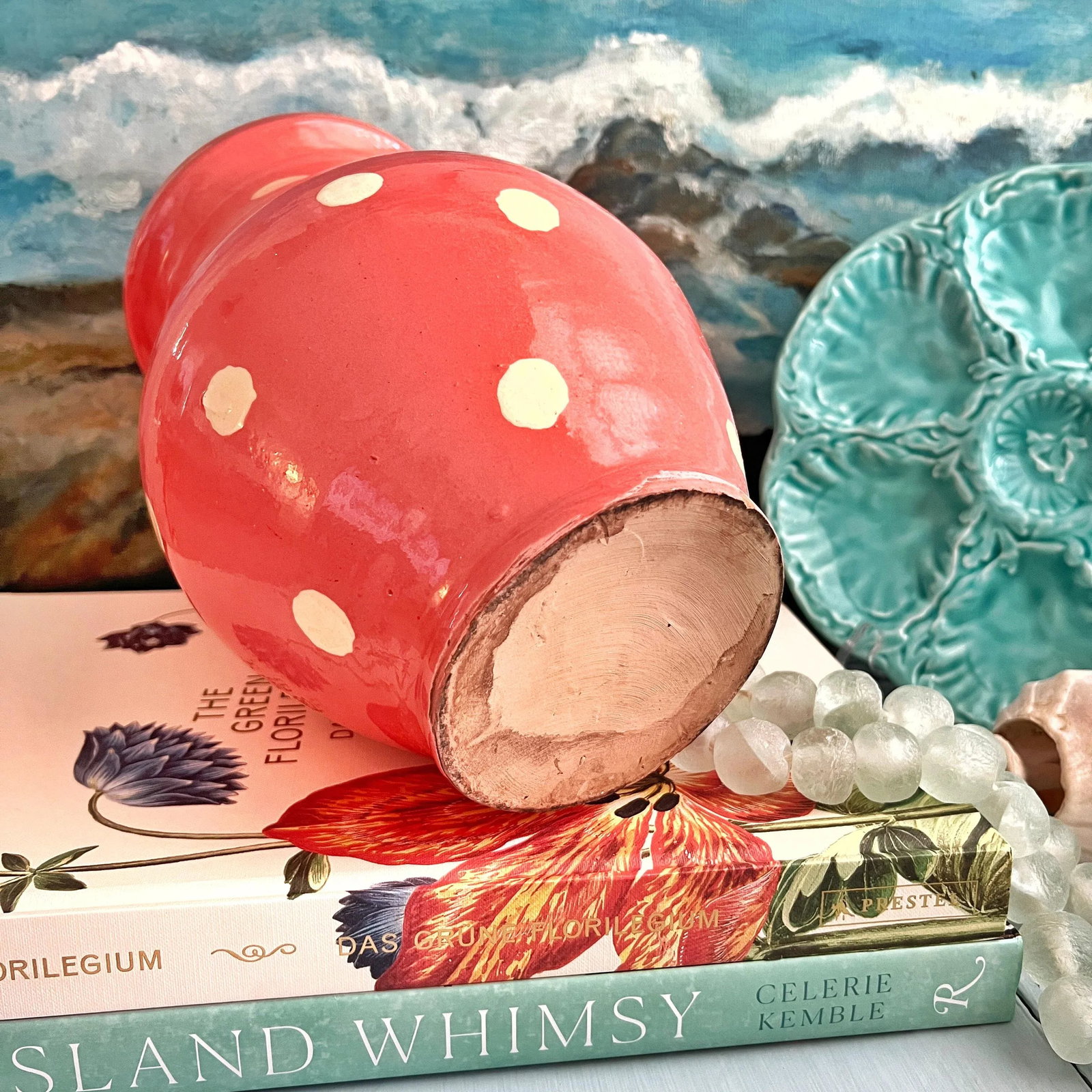 French Glazed Pottery Polka-Dot Pitcher - 8