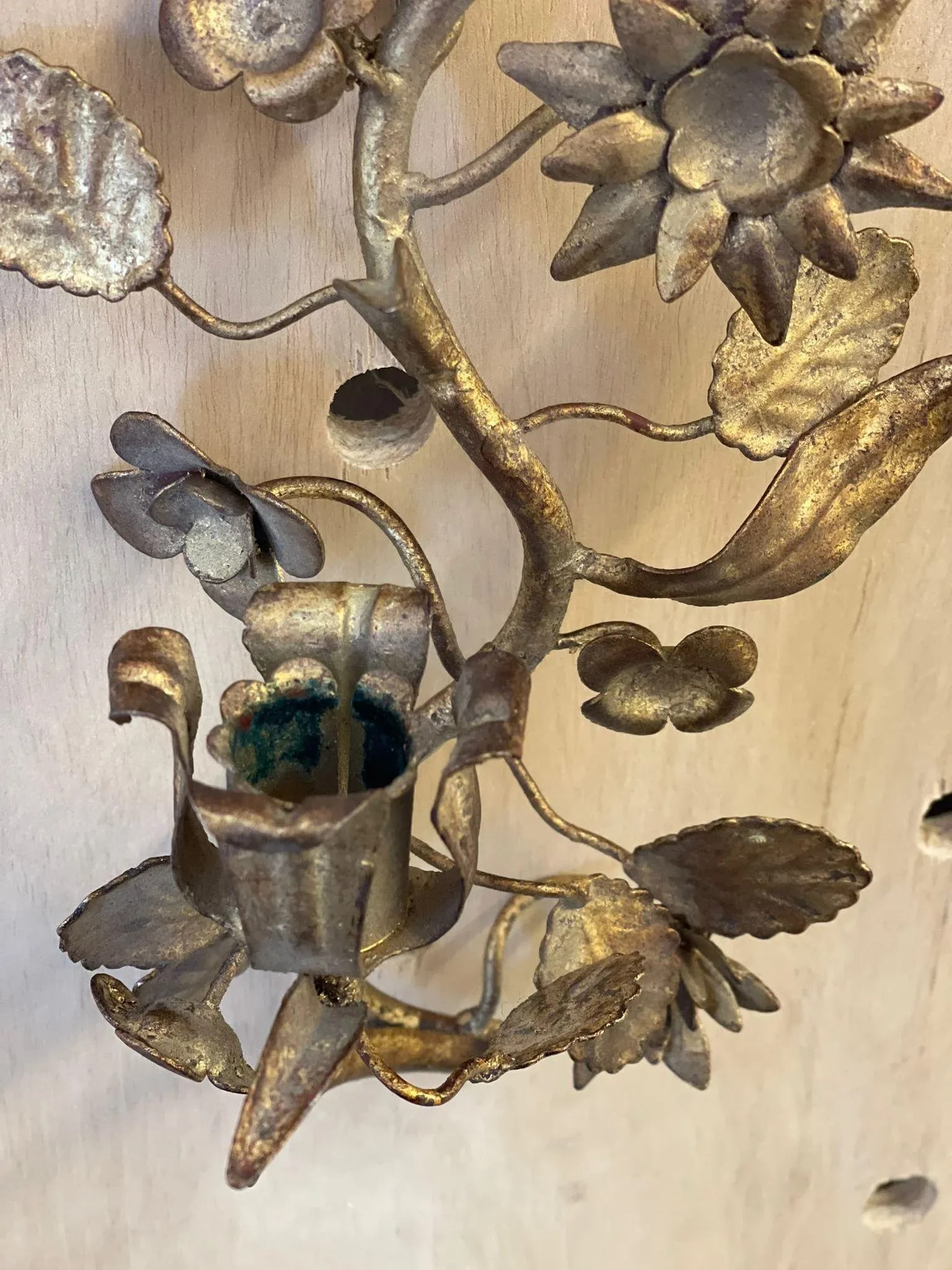 Vintage Decorative Candle Holder Sconce With Floral Design. - 3