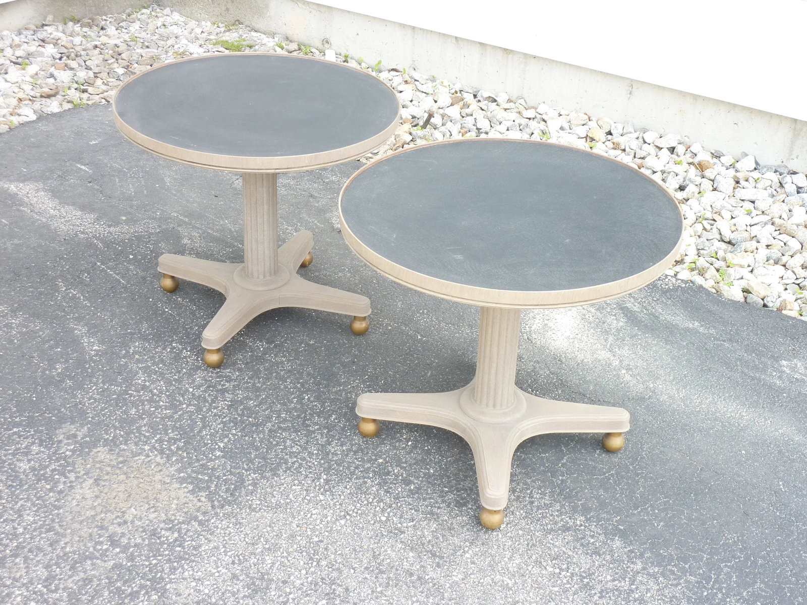 Mid-Century Modern Gray Wooden Round Tables - a Pair - 2