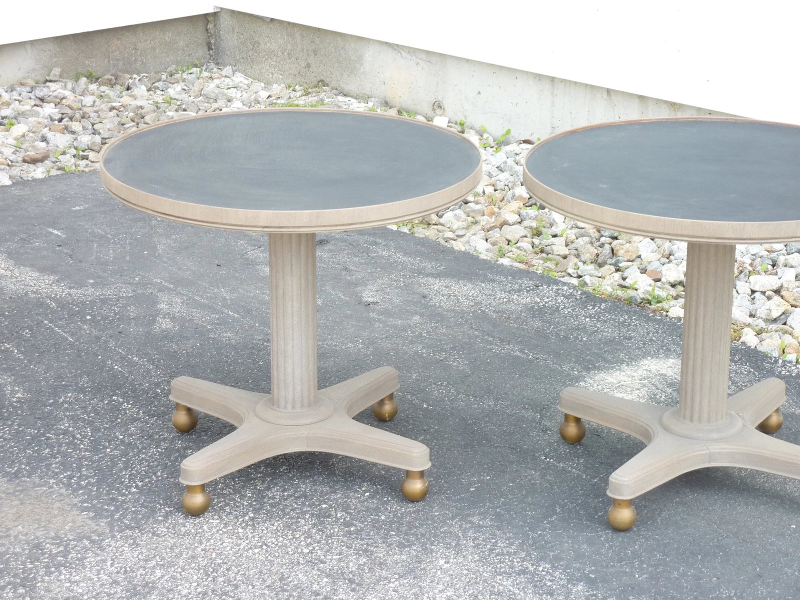 Mid-Century Modern Gray Wooden Round Tables - a Pair - 3
