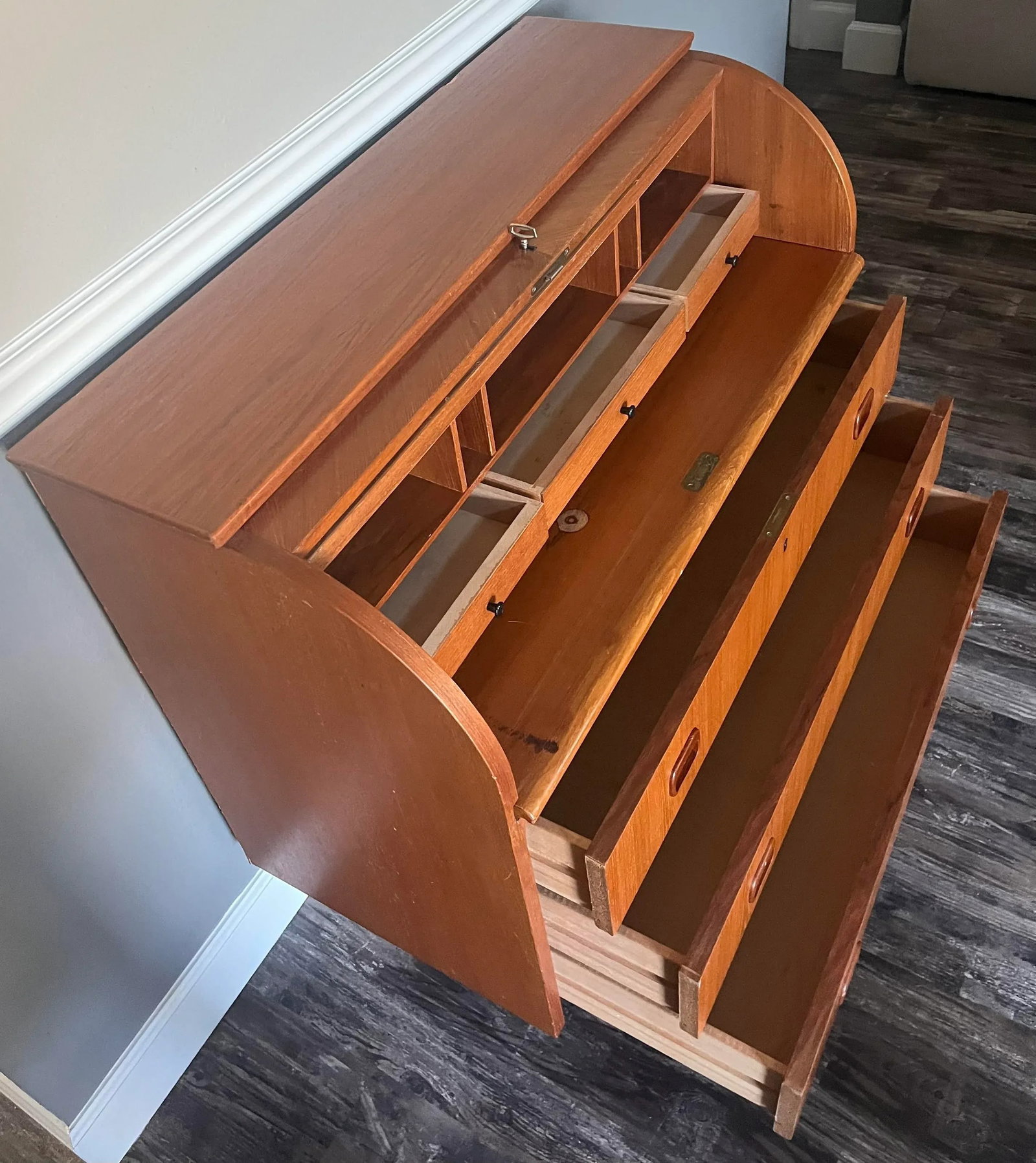 1960s Egon Ostregaard Danish Teak Rolltop Secretary Desk - 9