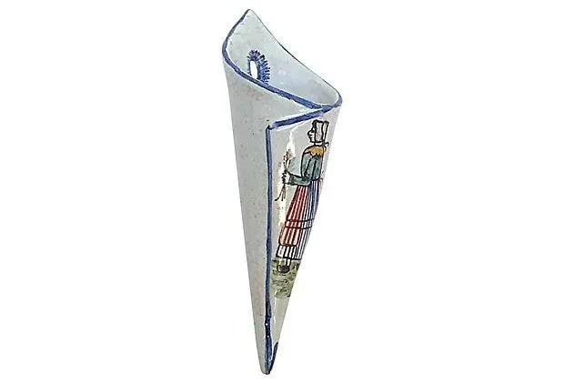 Antique Quimper Maiden Wall Pocket Vase - 2