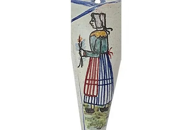 Antique Quimper Maiden Wall Pocket Vase - 4