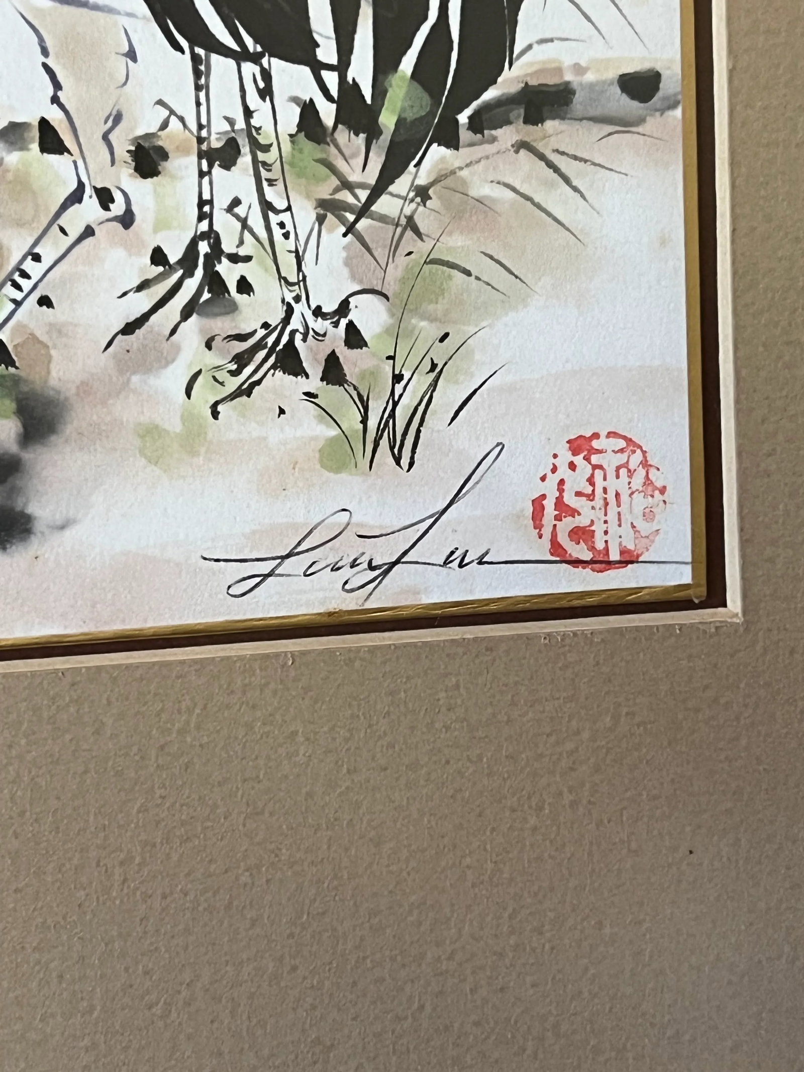 Framed Signed Red Crowned Crane Watercolor Painting - 3