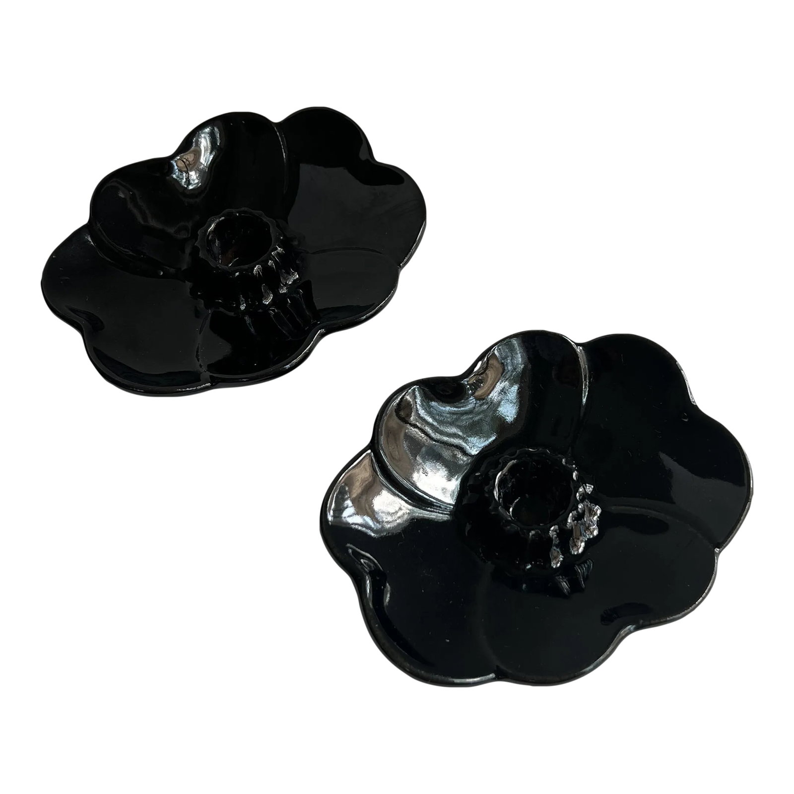 Vintage Frankoma Pottery Black Flower Candle Holder, Set of 2: Vintage Frankoma Black Flower Candle Holder, set of 2, "number 300" I also have a pair of white listed for sale in my shop. Combined shipping available. Condition: Alterations: Original Condition