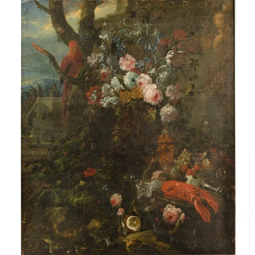 A Large 19th Century Continental School Grotto Feast With Landscape. - 2