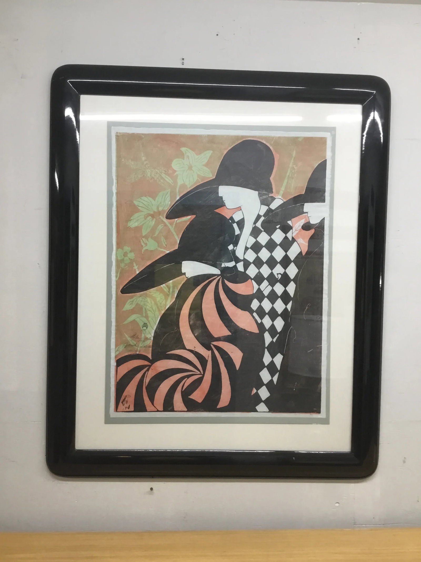 "Garden Strollers" Woodblock on Mulberry Paper by Stiphen White ( NC, 1944) - 9