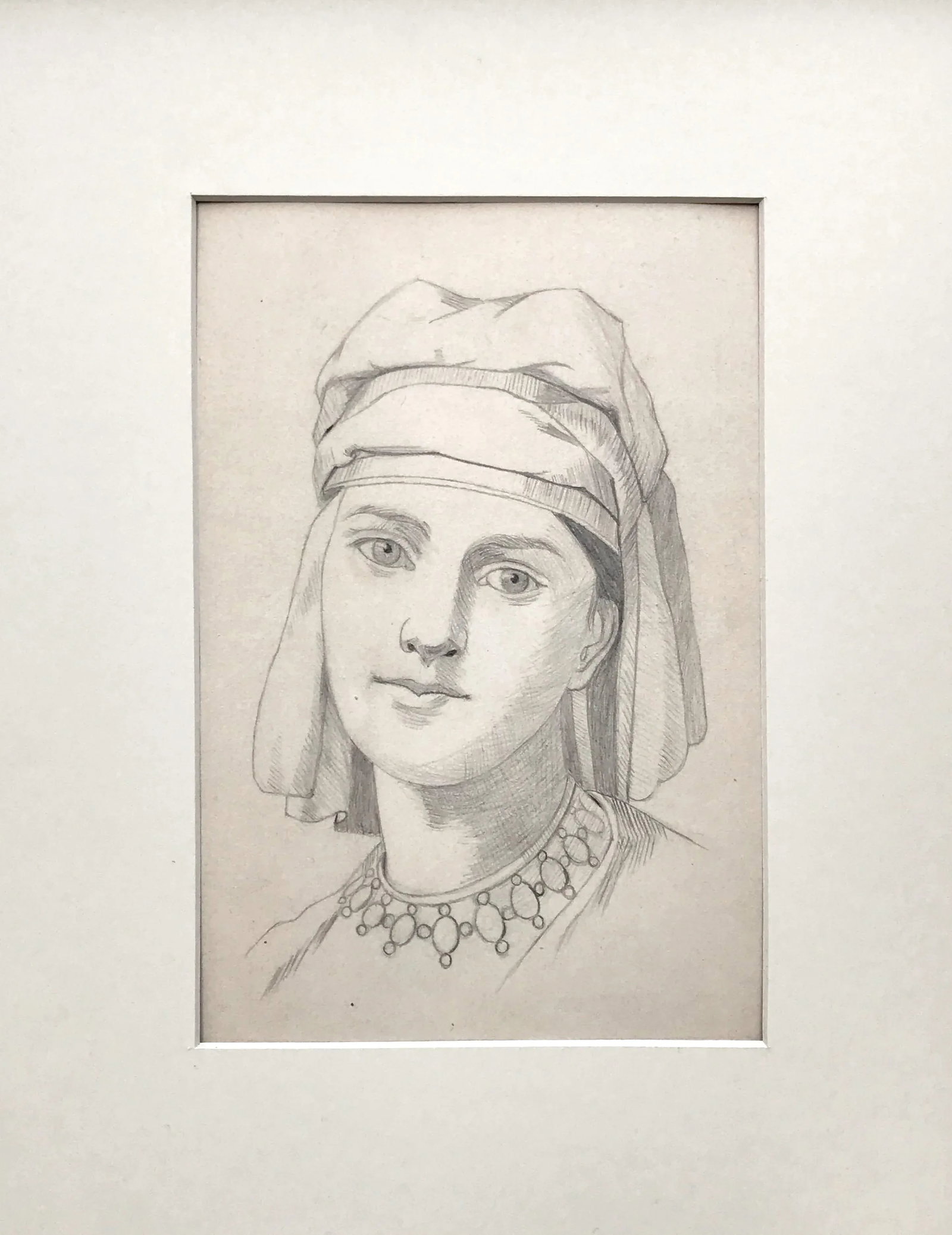 19th Century Antique Graphite Portrait Drawing of a Renaissance Woman - 2