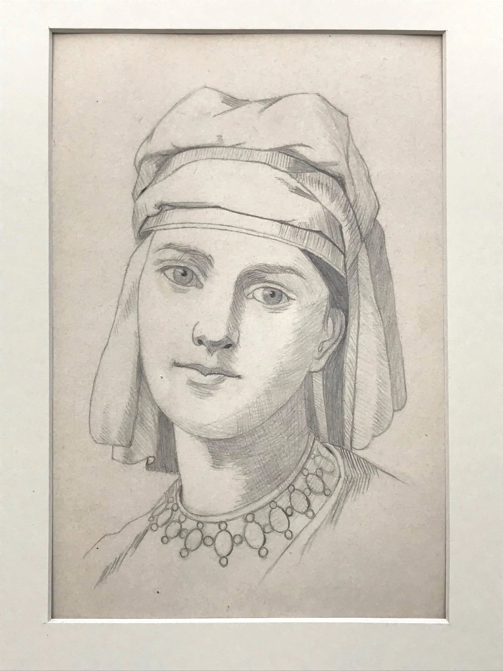 19th Century Antique Graphite Portrait Drawing of a Renaissance Woman - 3