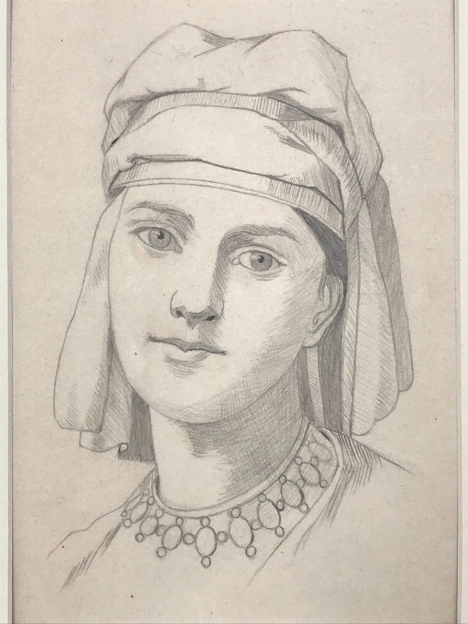 19th Century Antique Graphite Portrait Drawing of a Renaissance Woman - 4