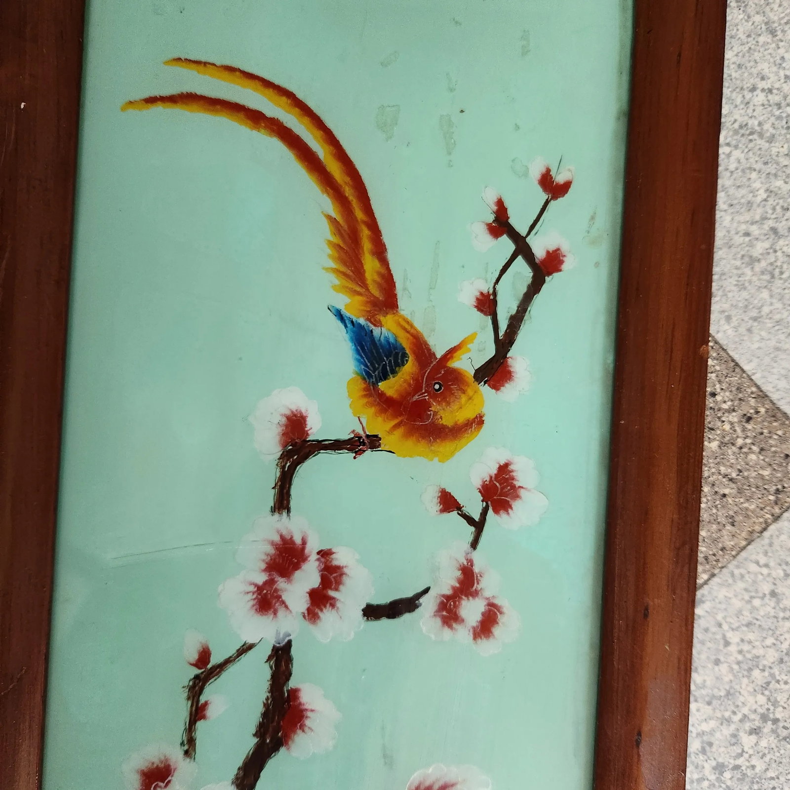 Antique Reverse Painted Glass Floral Painting, Set 3 - 2