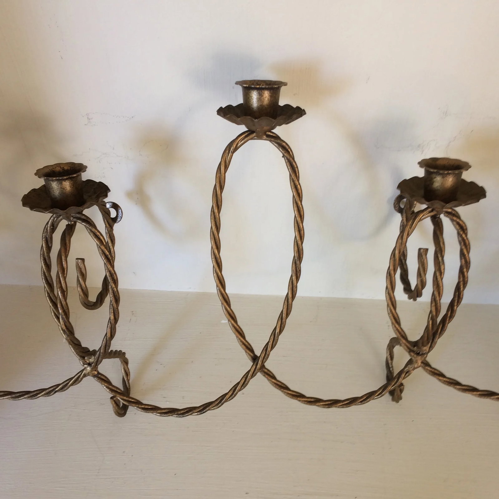 Italian Gold Gilt Twisting Wire 5 Candle Wall Sconces - a Pair - 9