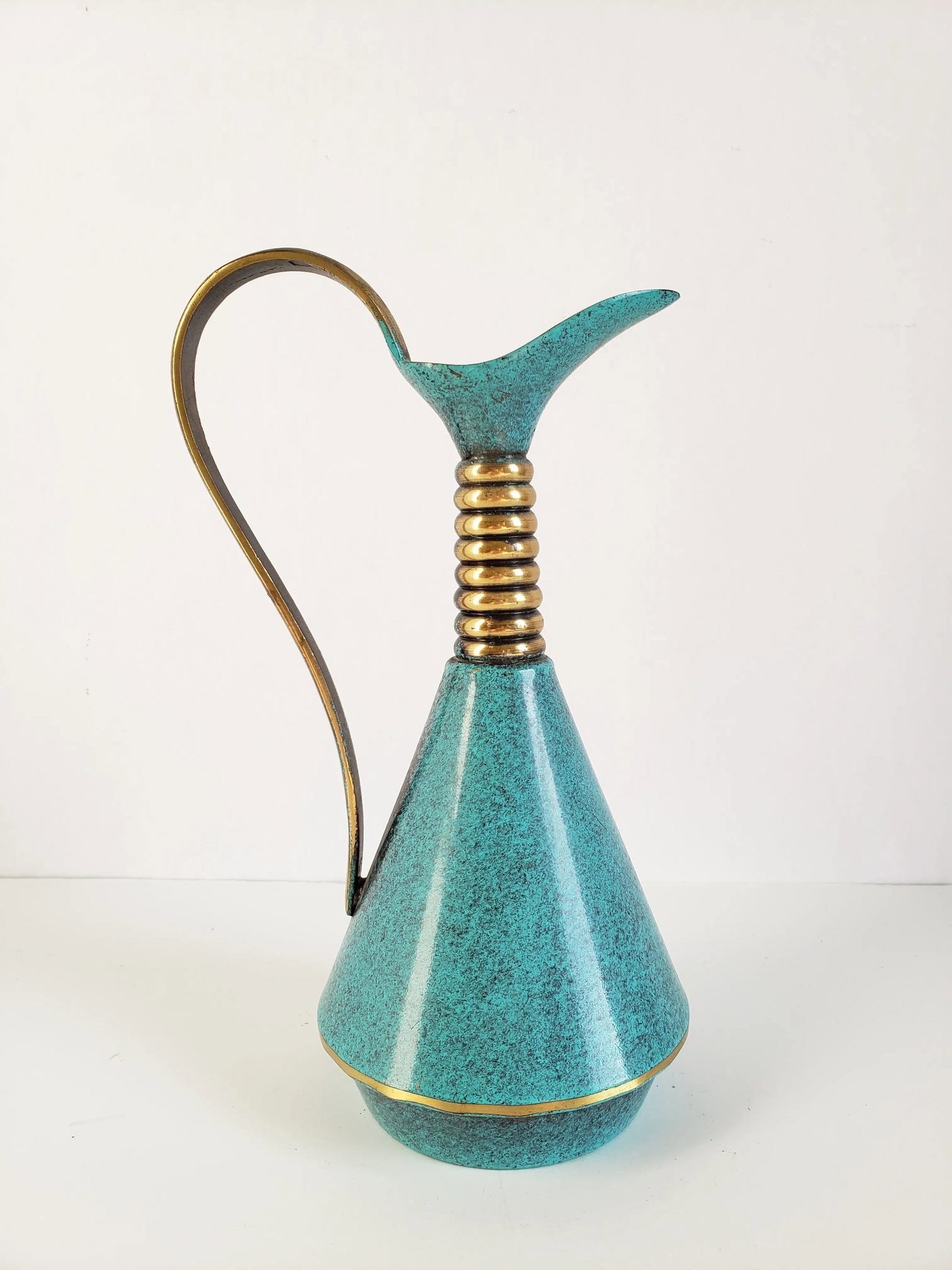 Vintage Made in Israel Turquoise Enamel & Brass Decanter - 2