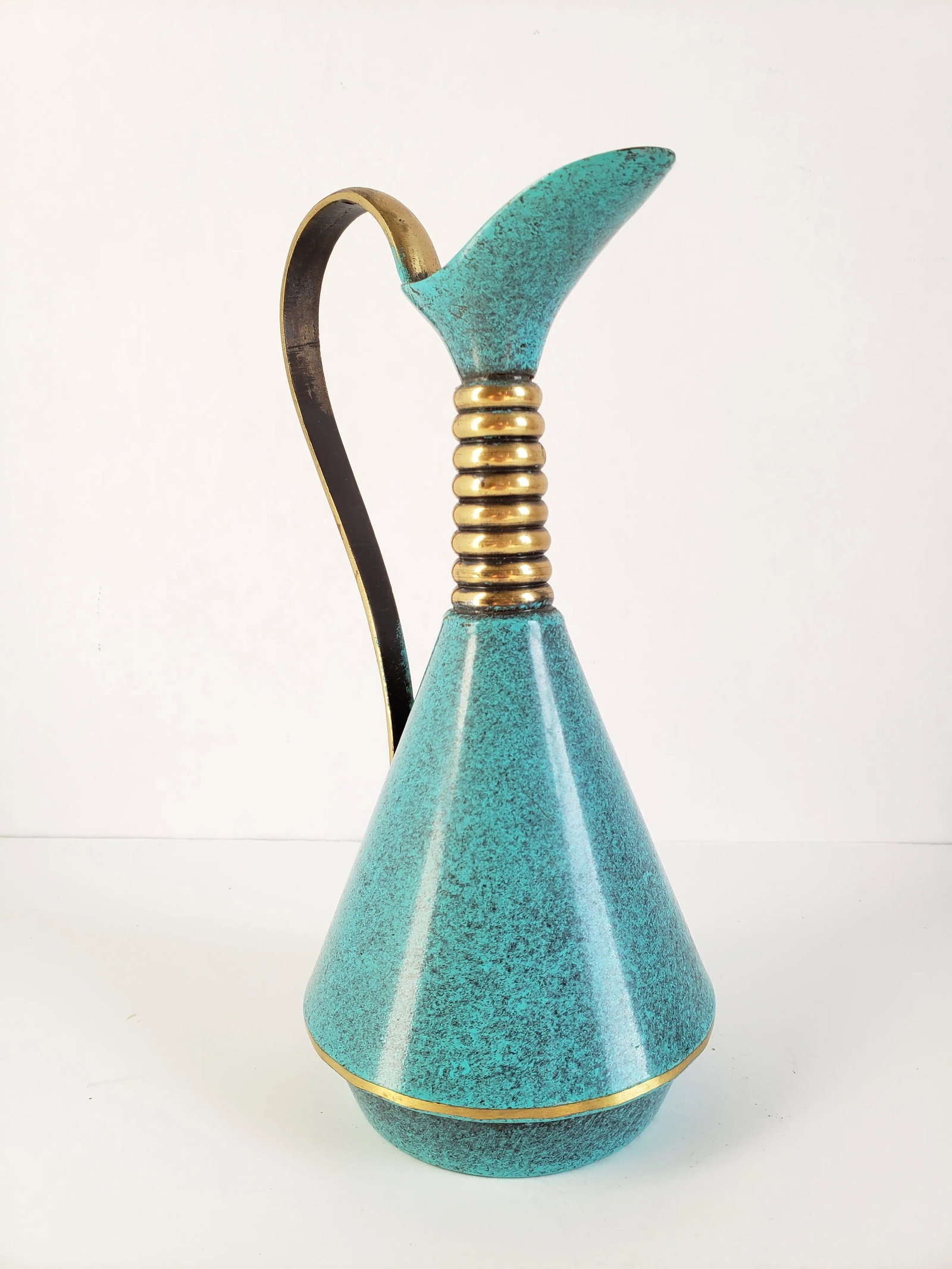 Vintage Made in Israel Turquoise Enamel & Brass Decanter - 3