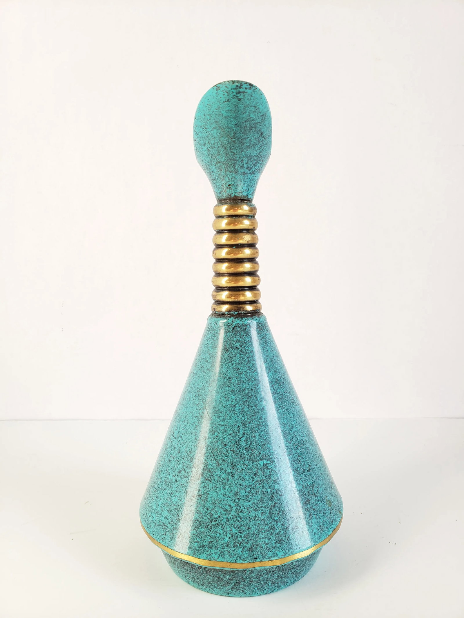 Vintage Made in Israel Turquoise Enamel & Brass Decanter - 4