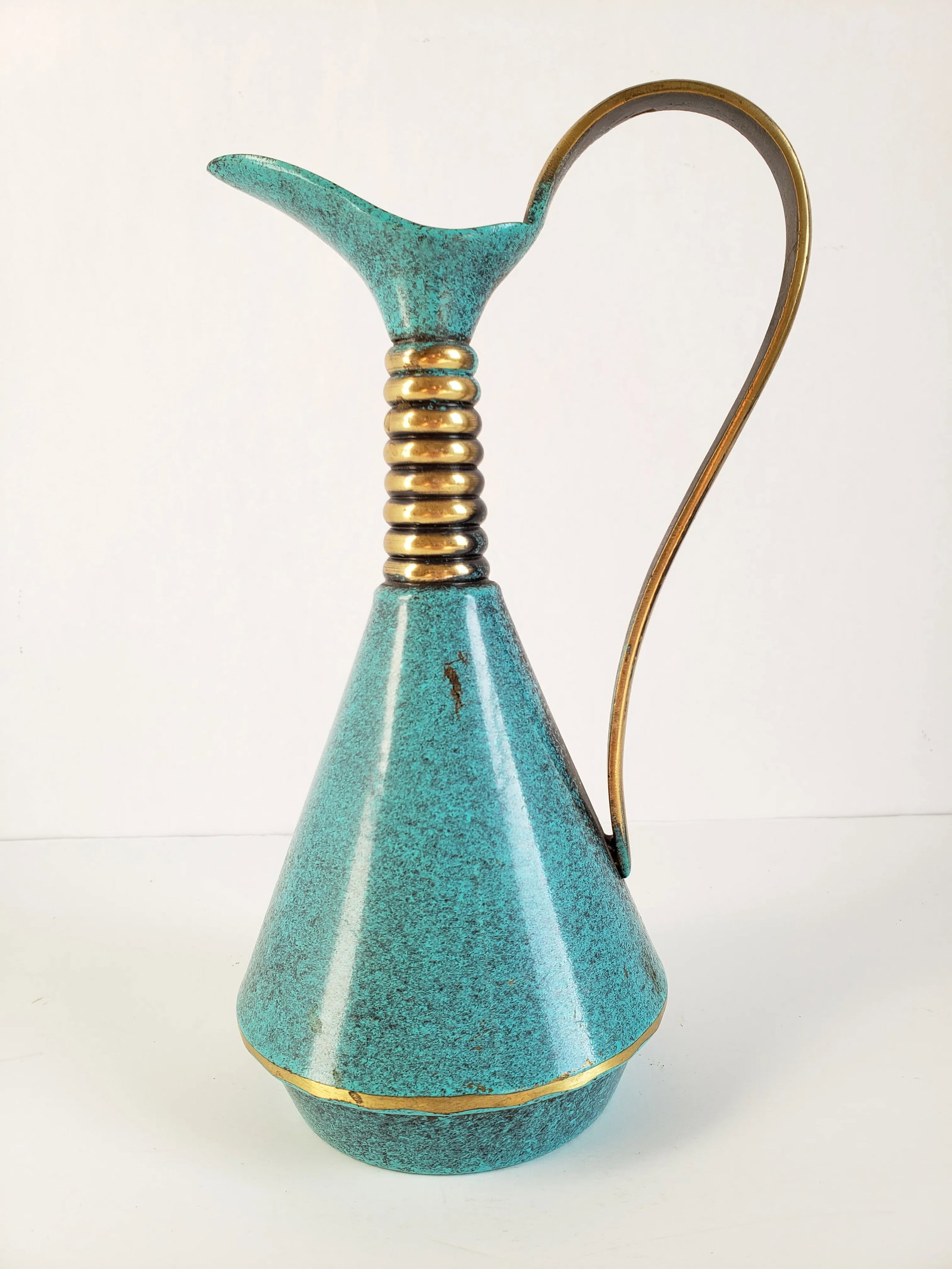 Vintage Made in Israel Turquoise Enamel & Brass Decanter - 5