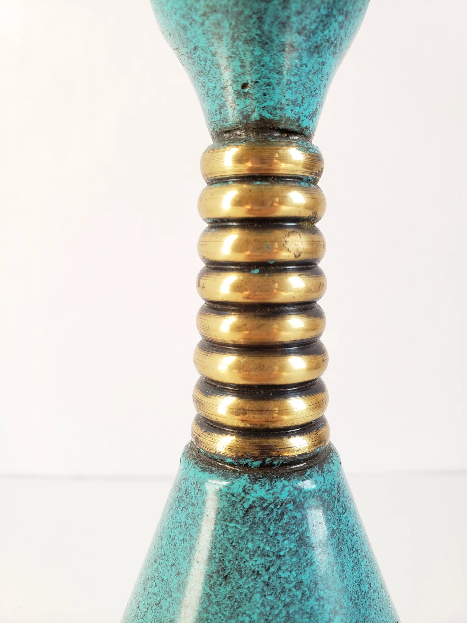 Vintage Made in Israel Turquoise Enamel & Brass Decanter - 9