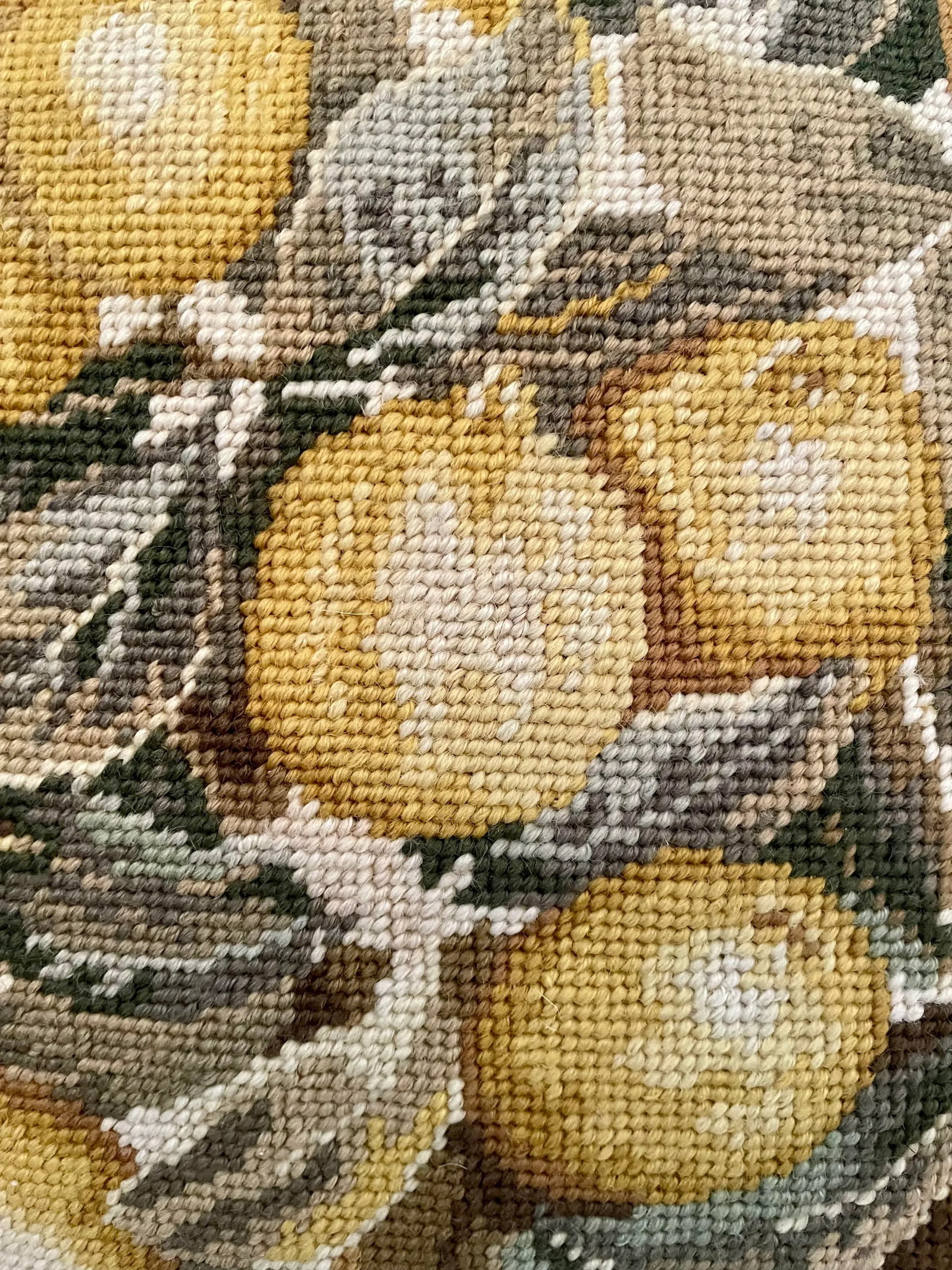 Vintage Needlepoint Lemons Leaves Pillow. 100% wool.Velvet Back. Feather Down Fill - 2