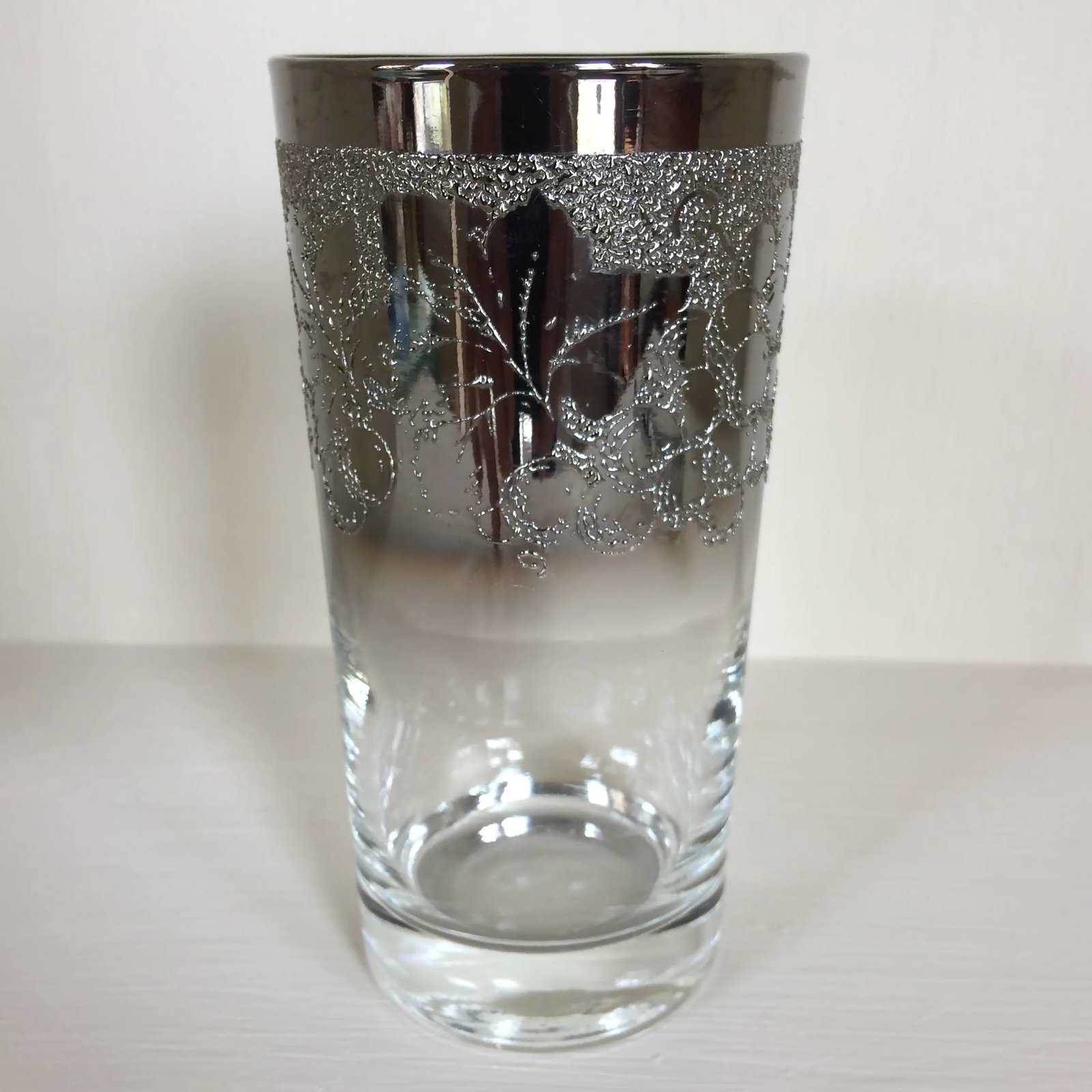 Dorothy Thorpe Style Grape Pattern Silver Fade Ice Bucket WithTongs and Six 12 Oz. Tumblers - Set of - 6