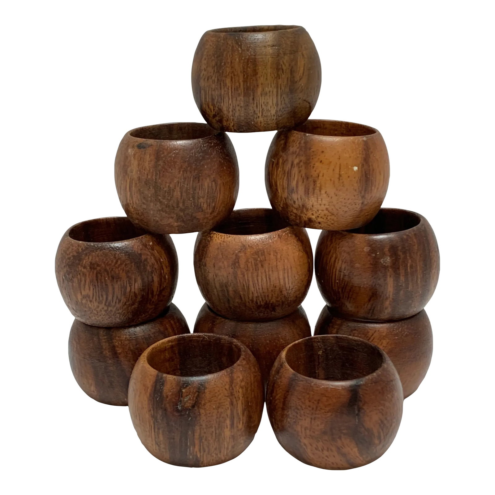 Vintage Wooden Napkin Rings, Set of Eleven: Vintage bohemian earthy rustic natural wooden napkin rings. Set of eleven. Natural wood grain polished wood. Condition: Alterations: Original Condition Unaltered Imperfections: Some Imperfections Cond