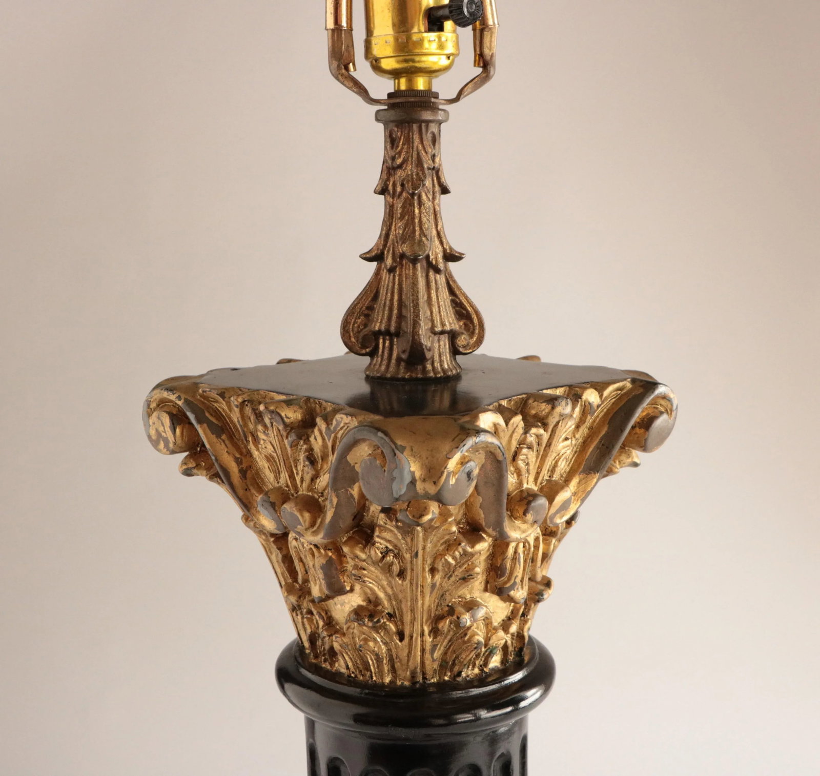 Carved Wood Corinthian Column Table Lamp - 2