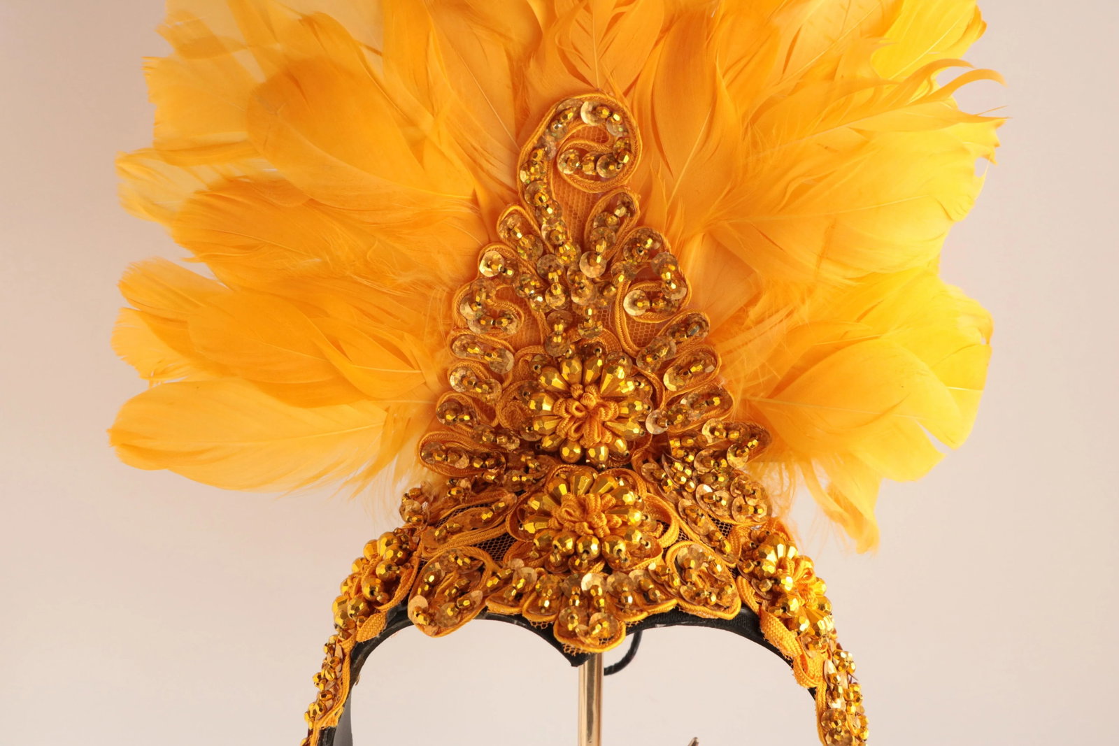 Festival Feather Headdress on a Brass Stand - 2