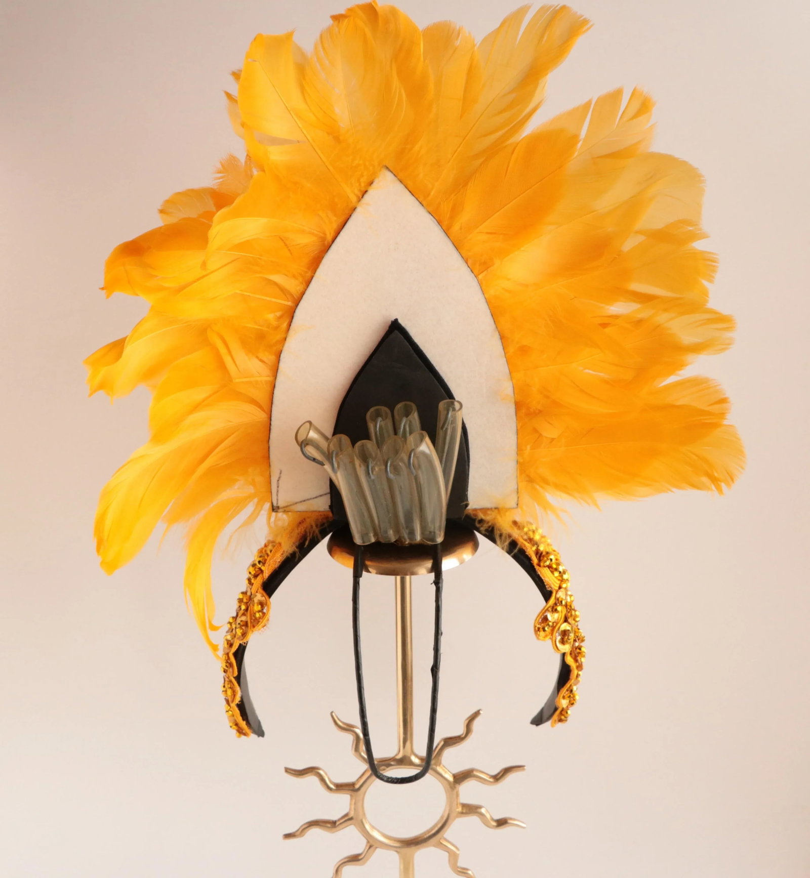 Festival Feather Headdress on a Brass Stand - 4