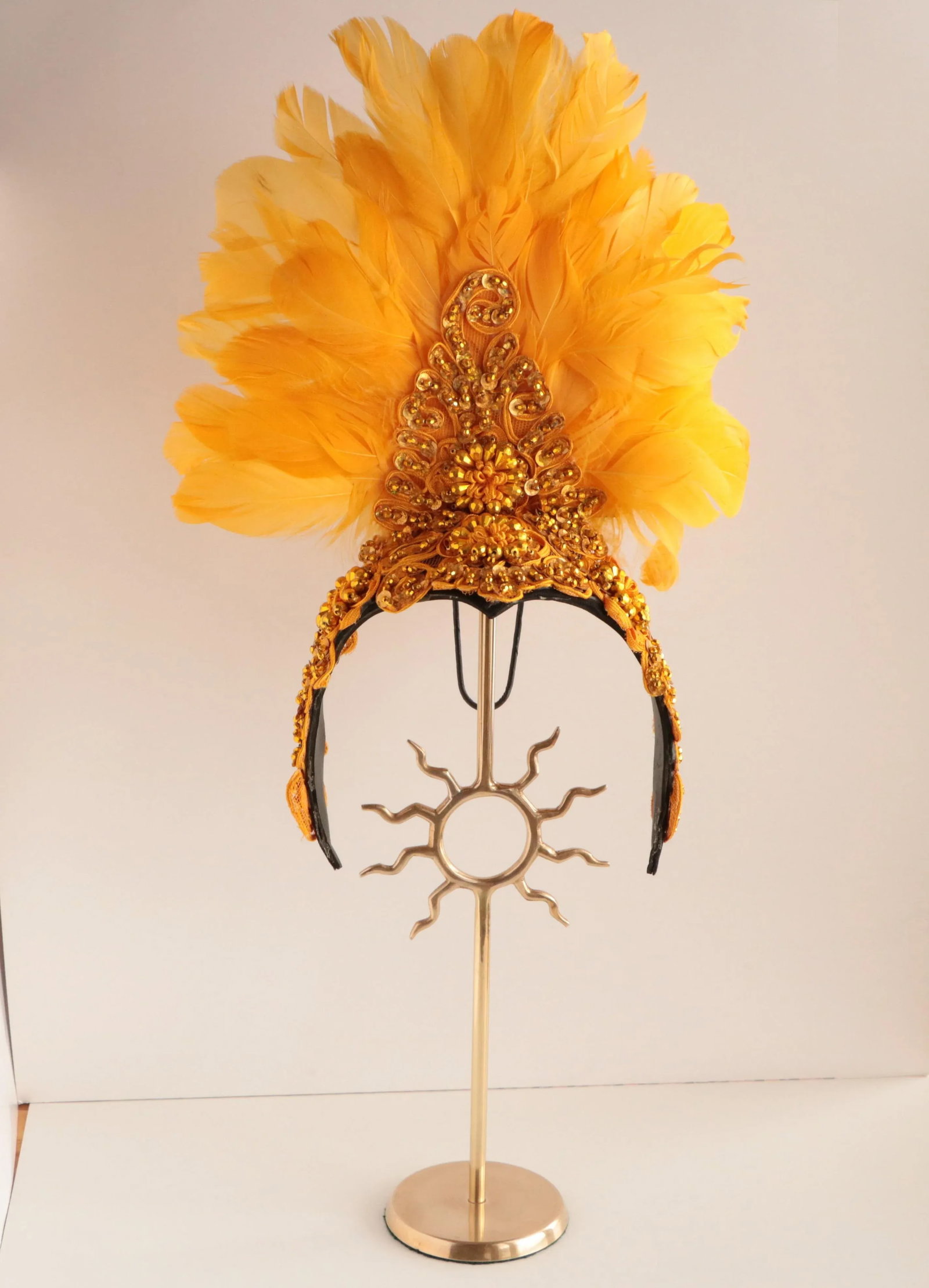 Festival Feather Headdress on a Brass Stand - 6