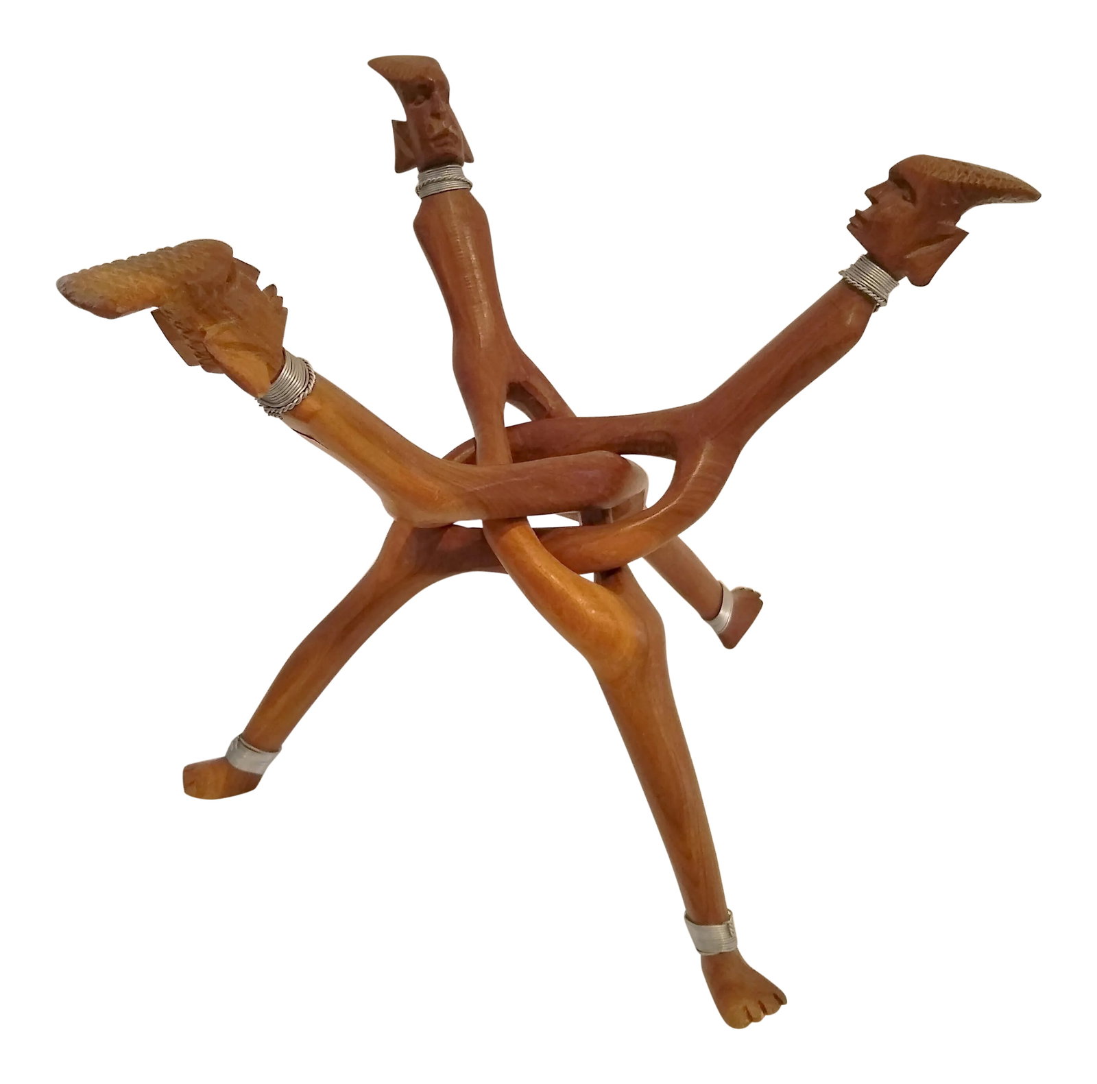 Kenya Wooden Tripod Base: Collected in Asmara in 1960's. One of a kind carving from a single piece of wood and labeled place of origin in Kenya. Condition: Alterations: Original Condition Unaltered Imperfections: Some