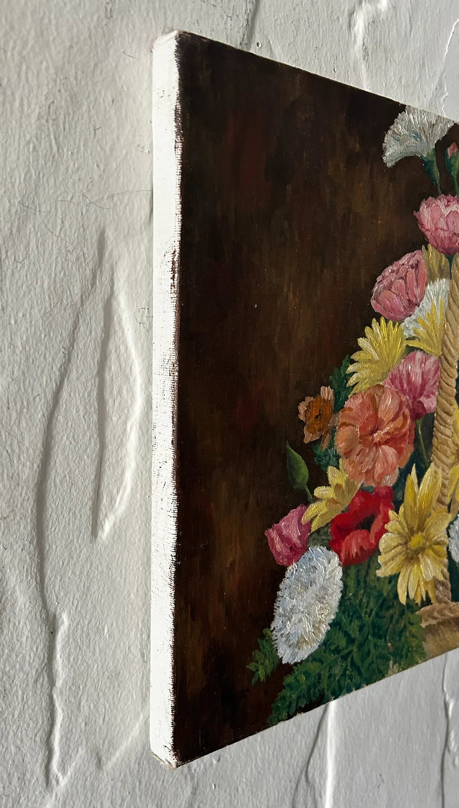 Original Still Life "Spring Flower Basket" Oil on Canvas - 4
