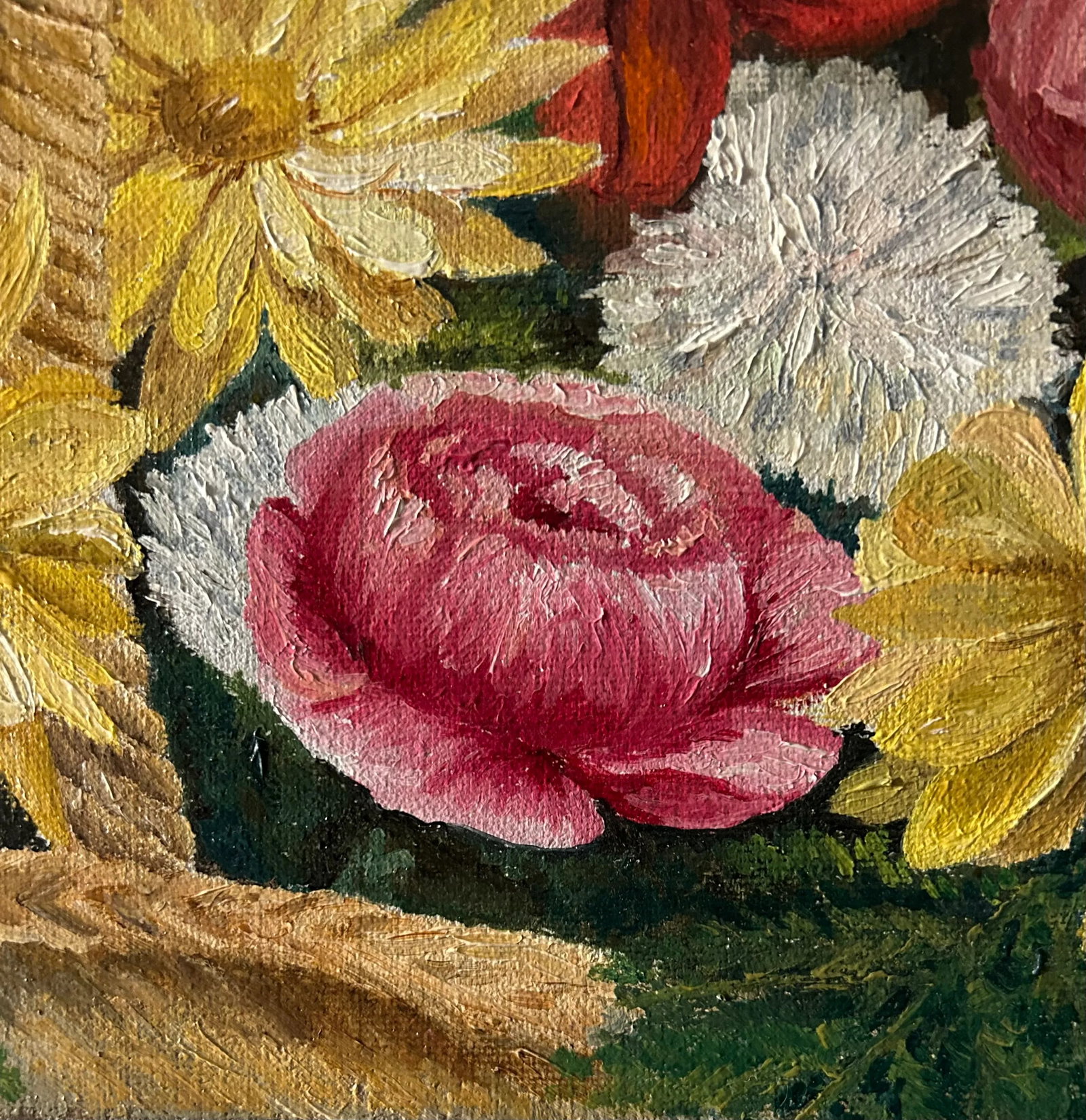 Original Still Life "Spring Flower Basket" Oil on Canvas - 5