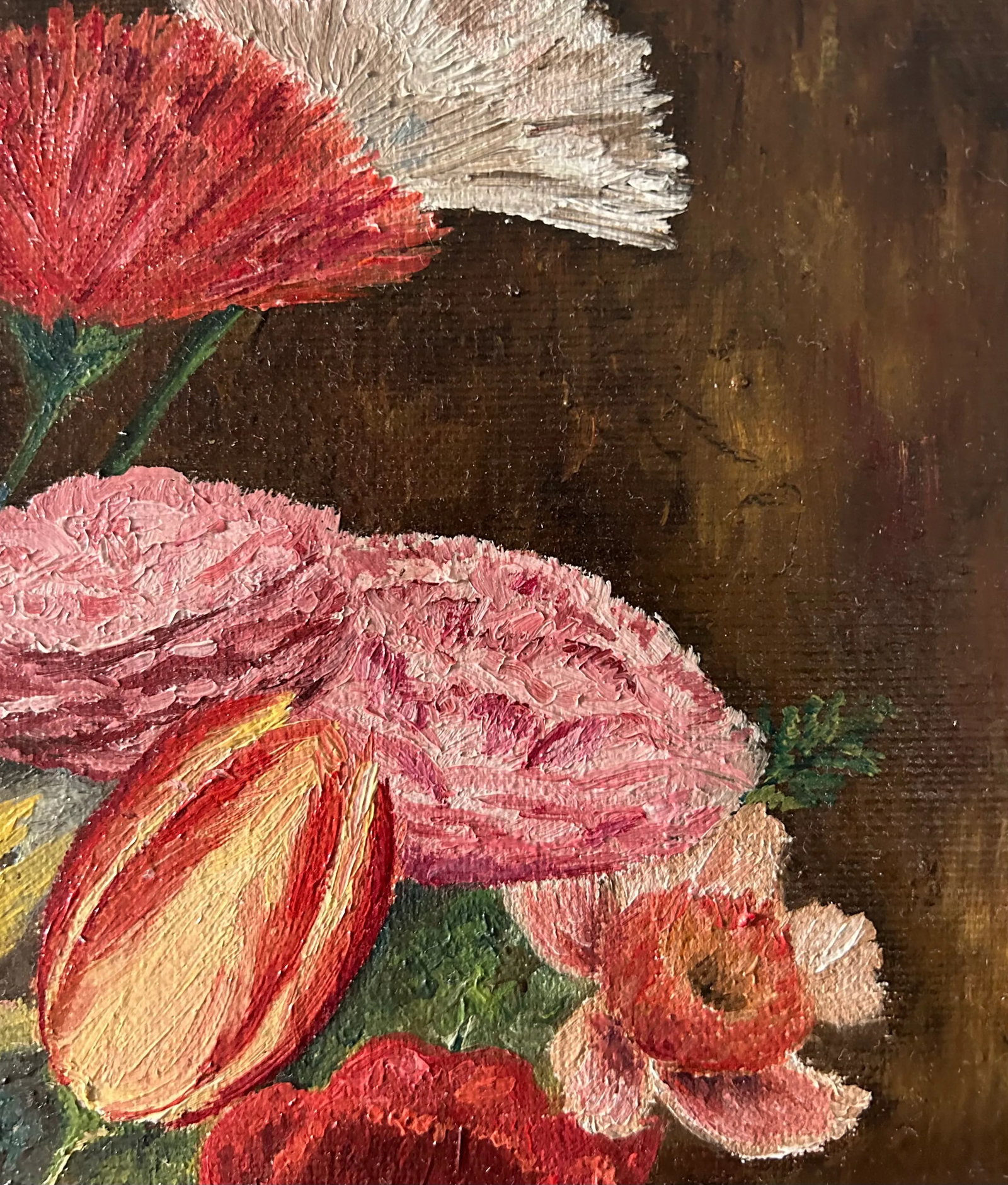 Original Still Life "Spring Flower Basket" Oil on Canvas - 6