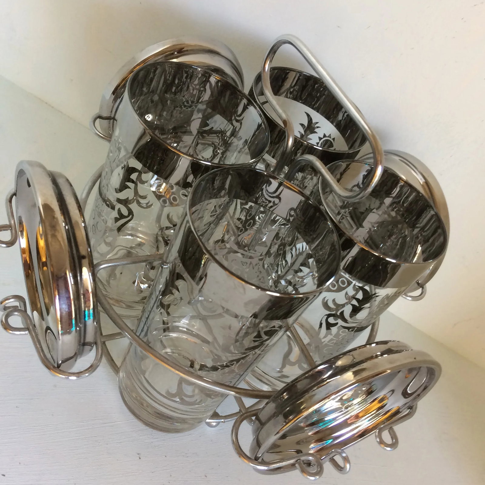 Platinum Banded Kimiko 4 Glass and 4 Coaster Cocktail Set in Caddie - 12