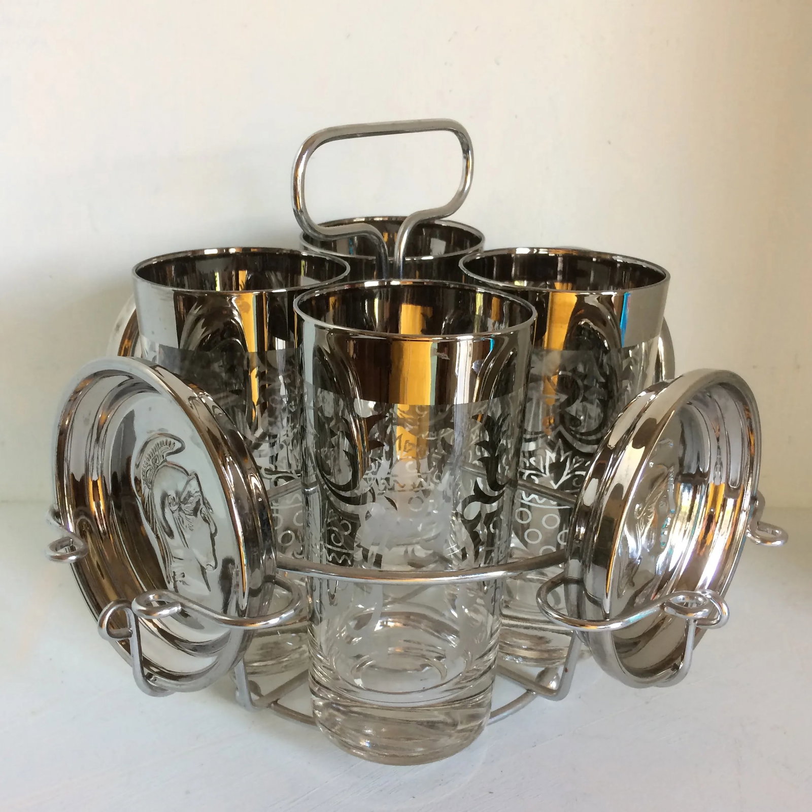 Platinum Banded Kimiko 4 Glass and 4 Coaster Cocktail Set in Caddie - 13