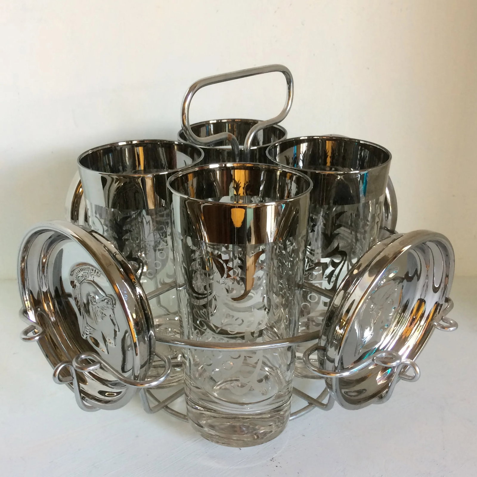 Platinum Banded Kimiko 4 Glass and 4 Coaster Cocktail Set in Caddie - 3